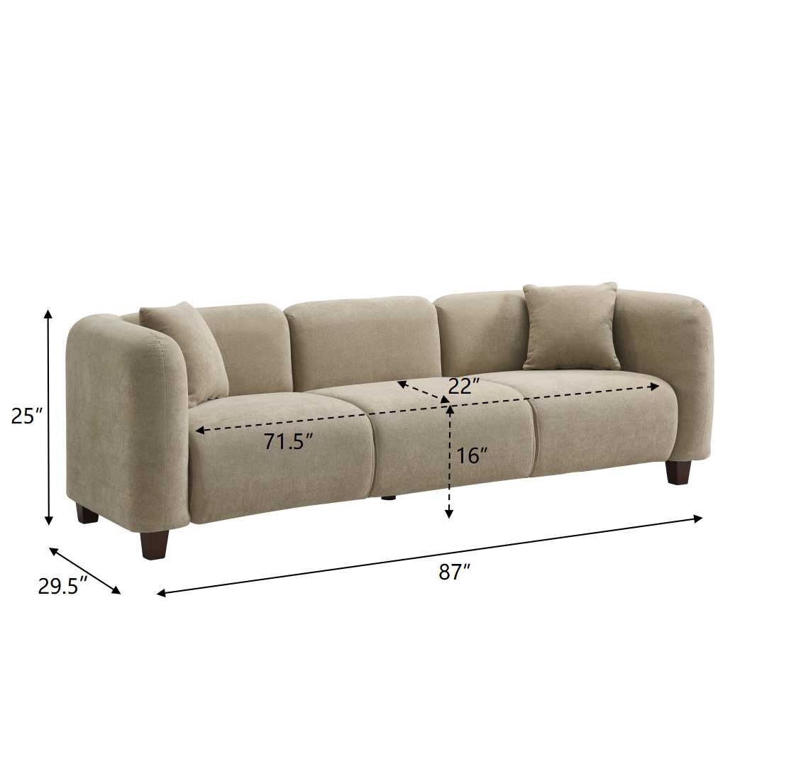 Silo 87" 3-Seater Modern Upholstered Chenille Sofa
