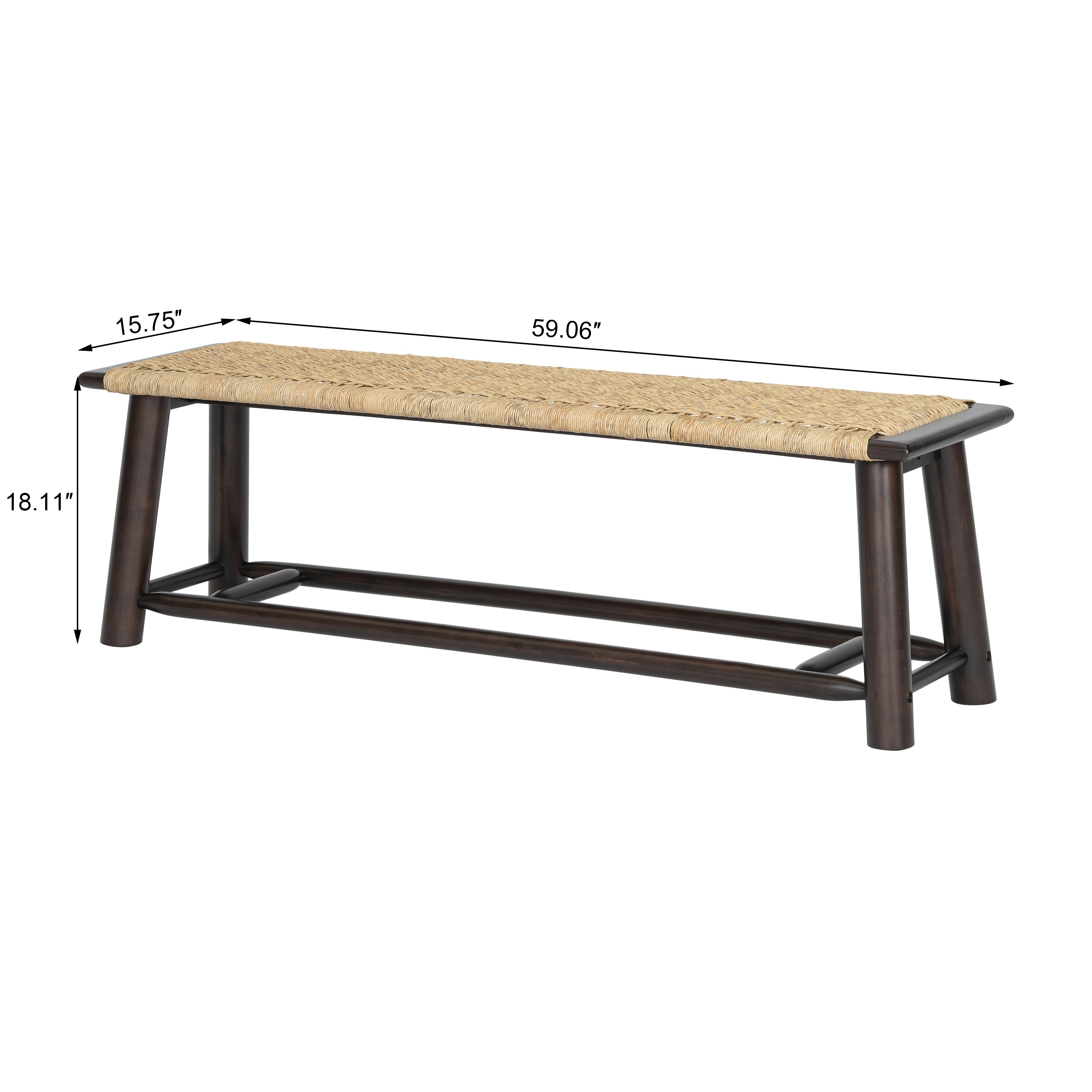 Farmhouse Modern Solid Wood Rattan Bench