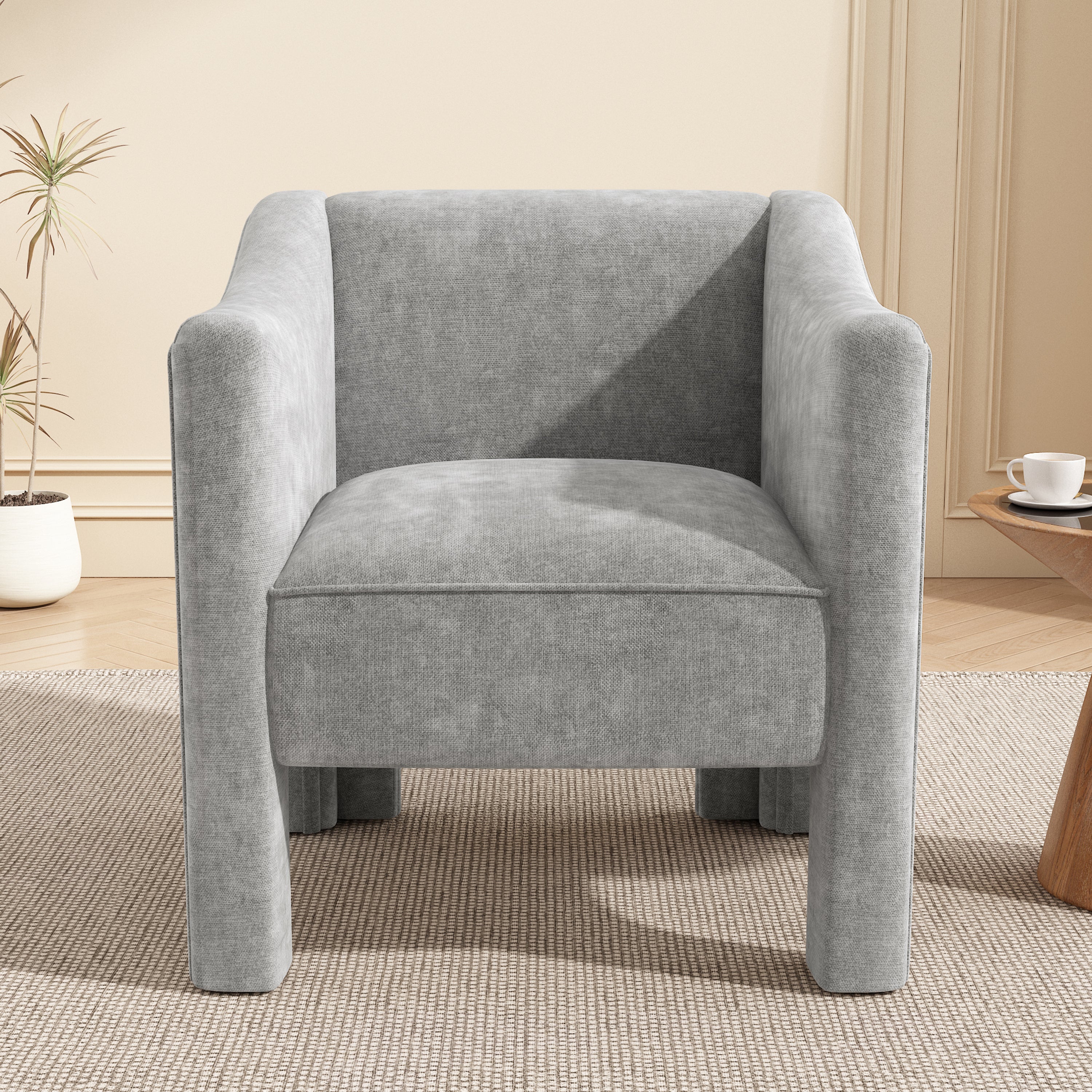 Modern Chenille Barrel Accent Chair with Enclosed Arms