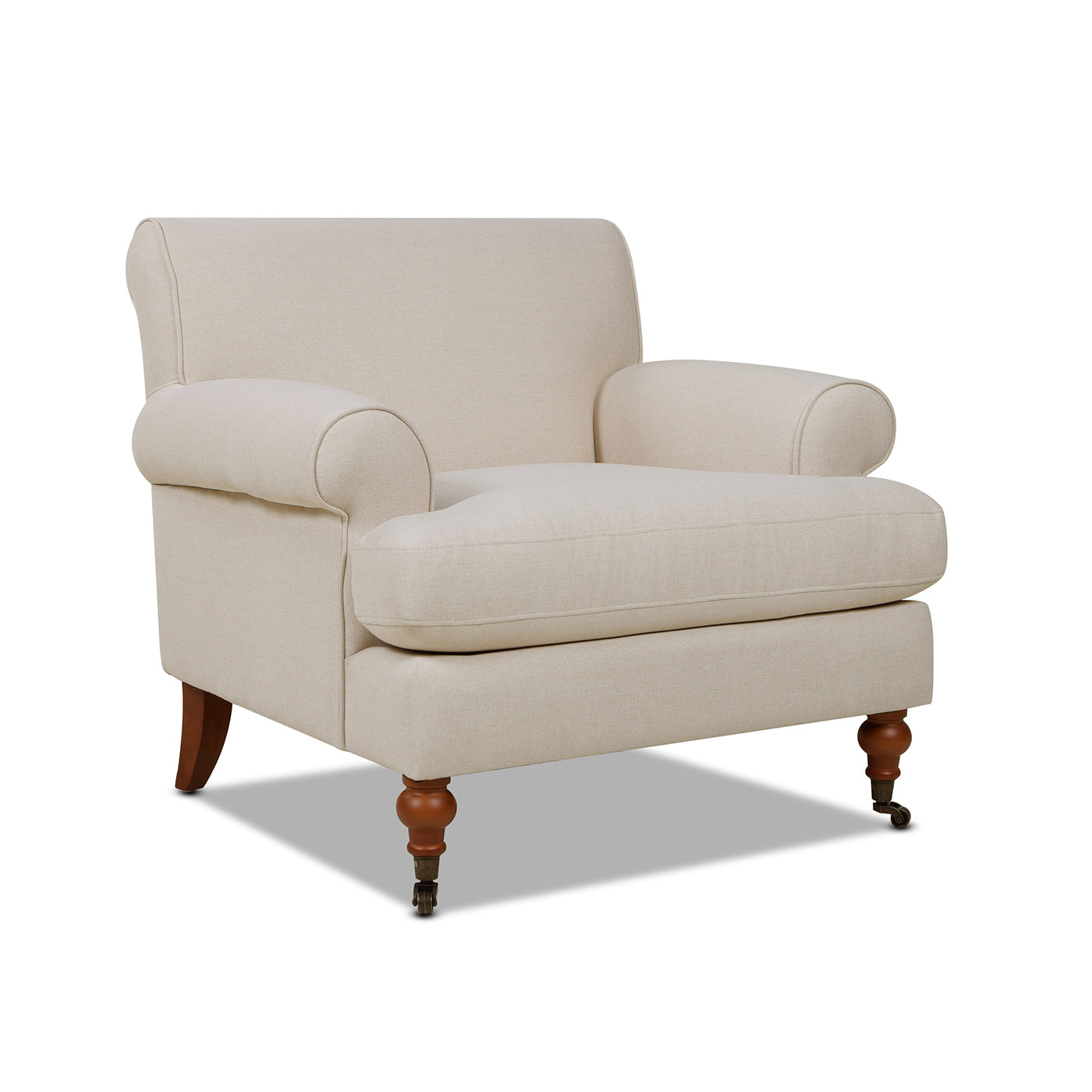 Cobaltex Upholstered Arm Chair with Metal Casters and Rolled Arms - Accent Chairs
