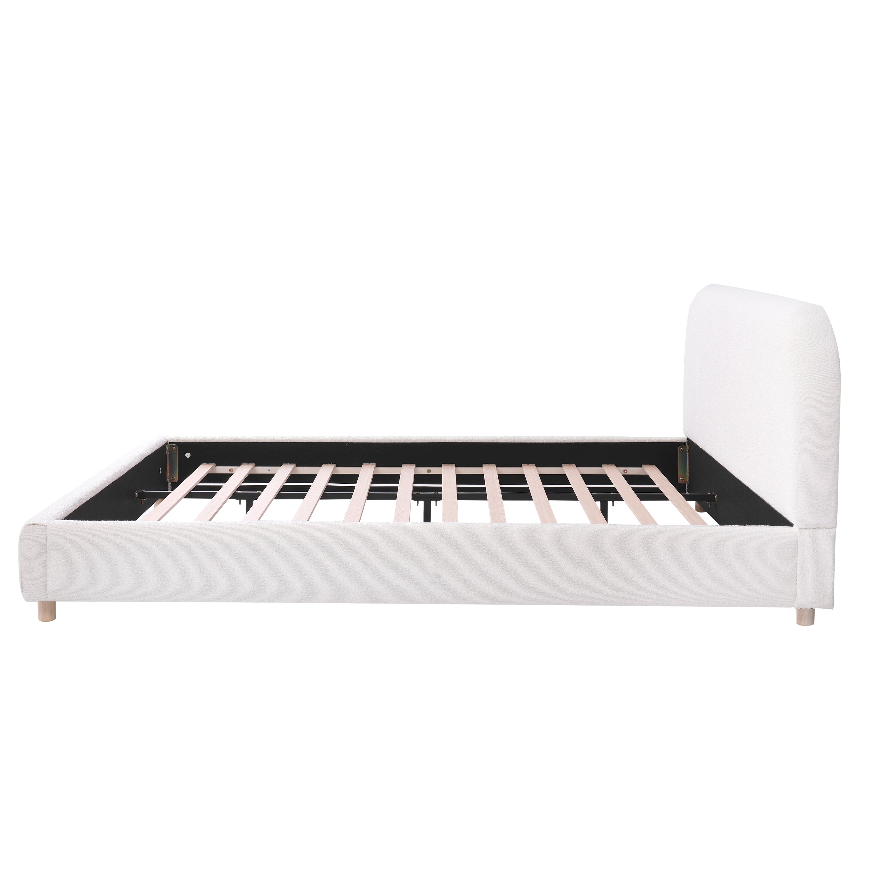 Boucle Fabric Upholstered Platform Bed with Curve-Shaped Design Headboard