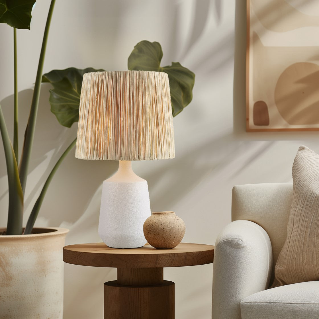 Table Lamp with Ceramic Base and Raffia Shade