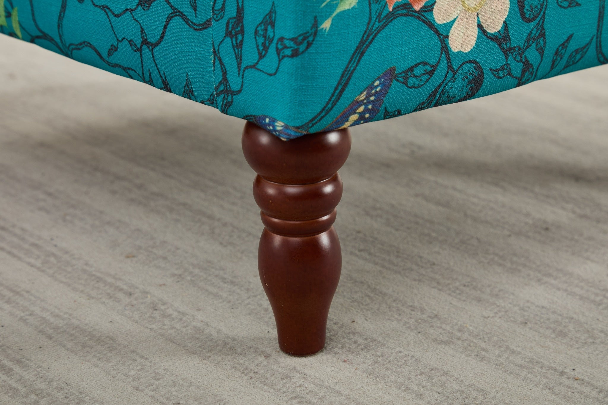 Modern Floral Design Accent Chair with Retro Wood Legs