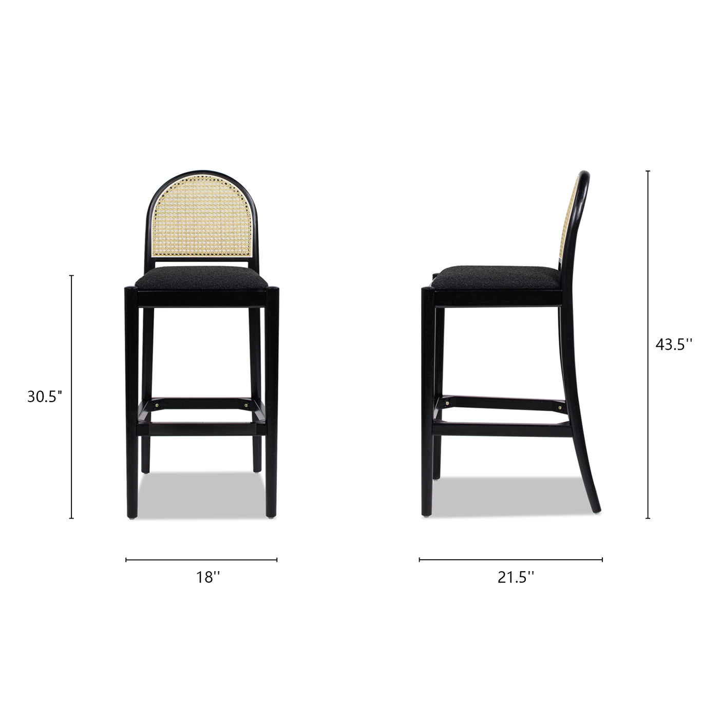 Arlin Upholstered Stool with Curved Back and Footrest, Set of 2