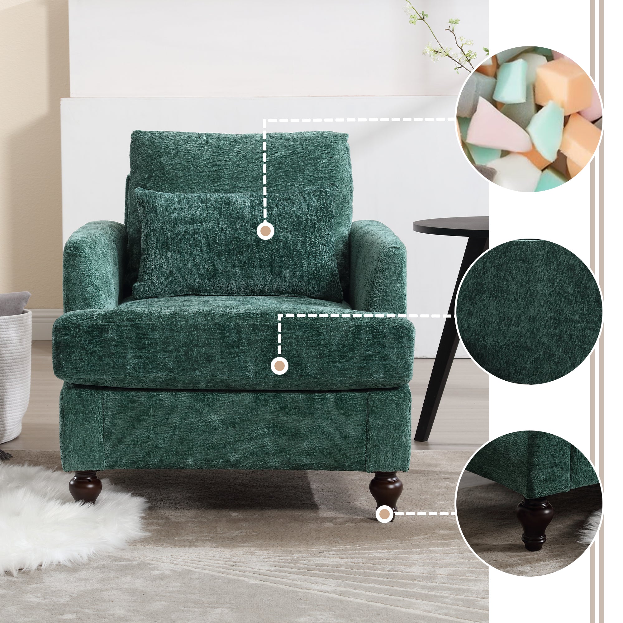 Chenille Tufted Upholstered Club Accent Chair