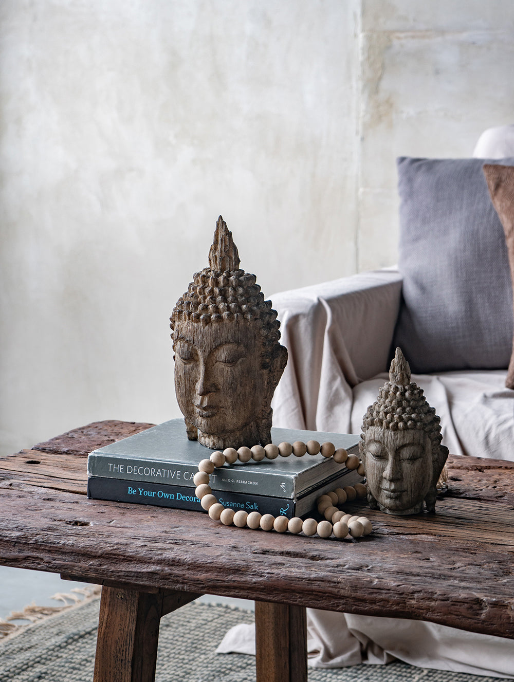 Meditating Buddha Head Sculpture, Large
