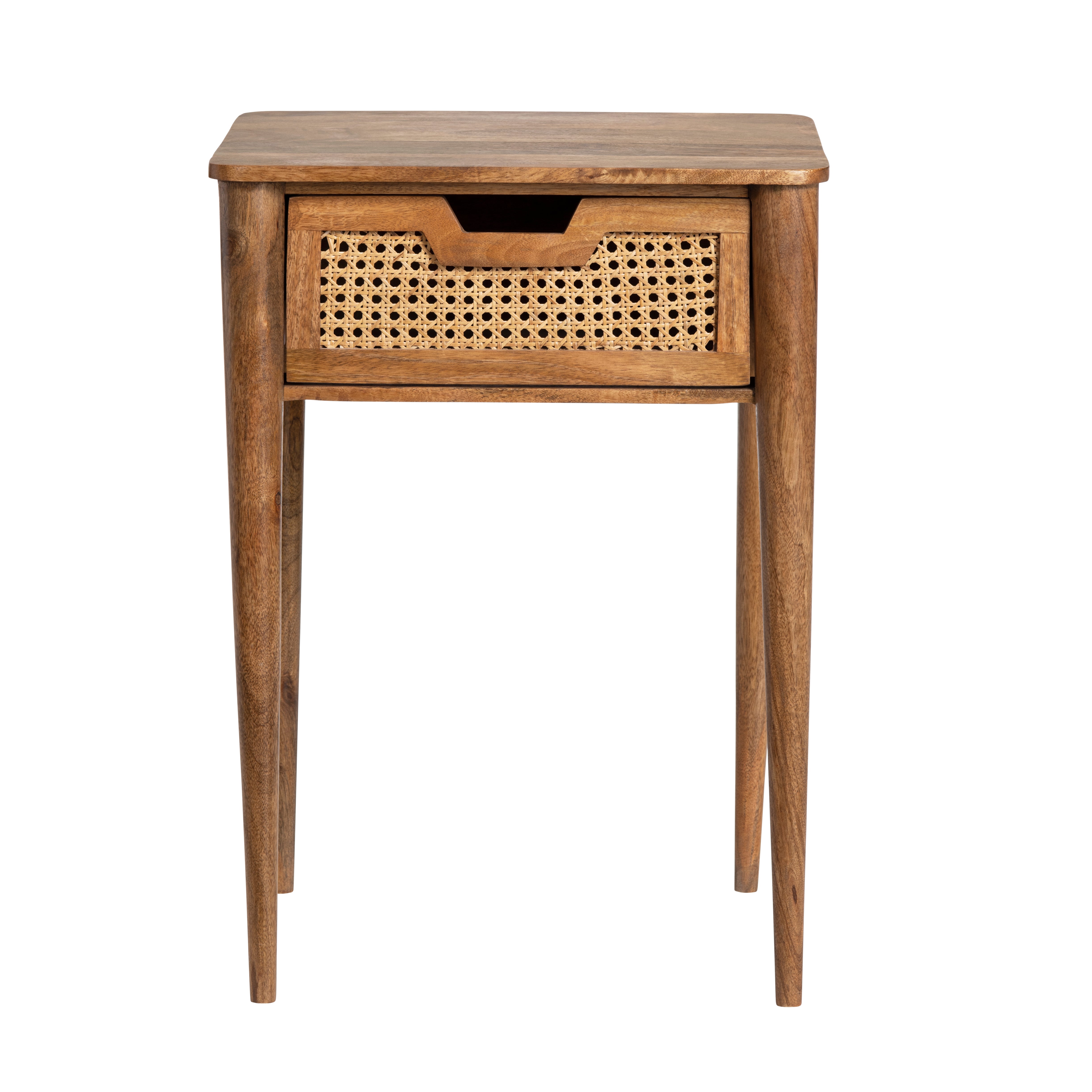 Square Brown Solid Wood With Rattan Accent End Table