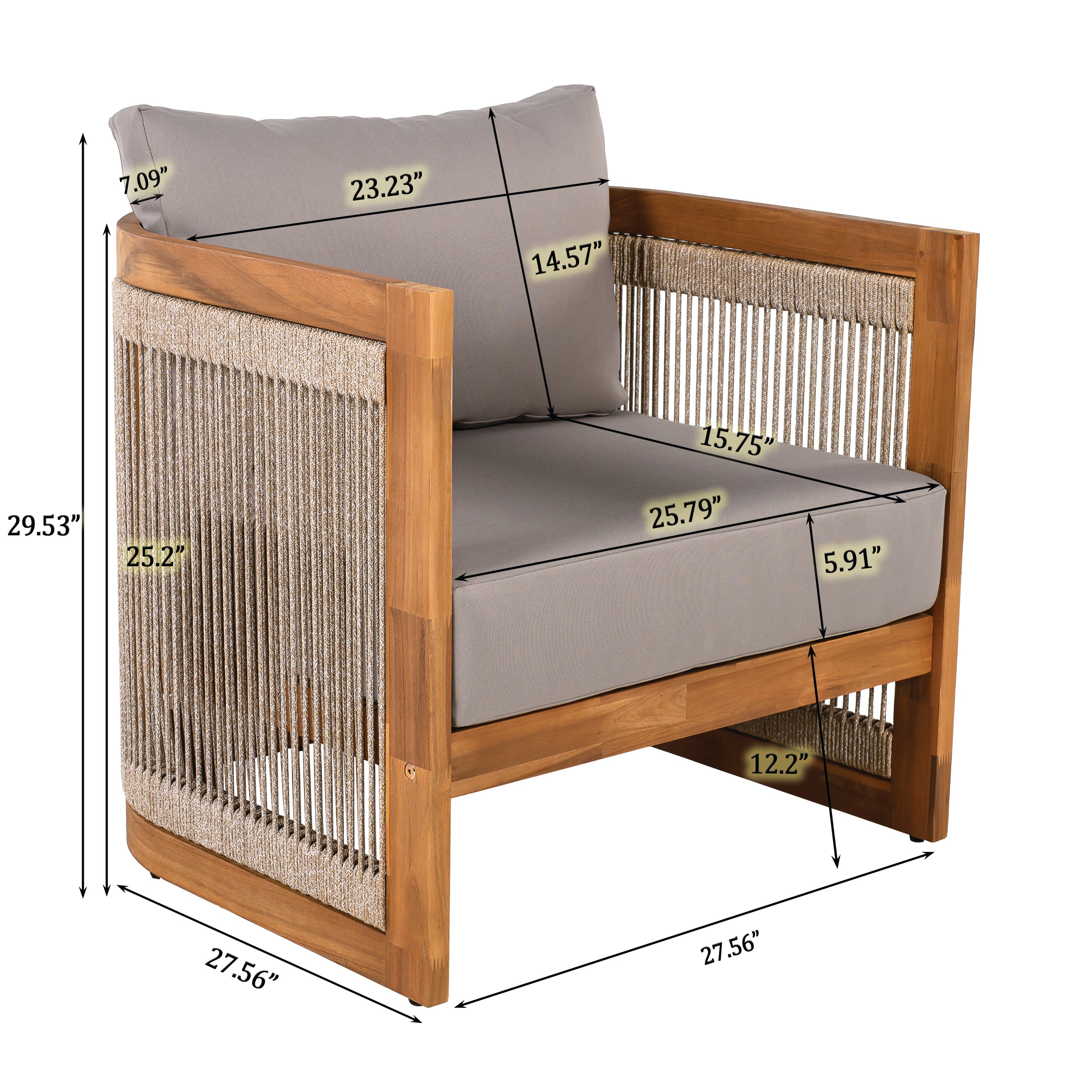 Sundara Acacia Wood Outdoor Club Chair with Handwoven Rope Accents