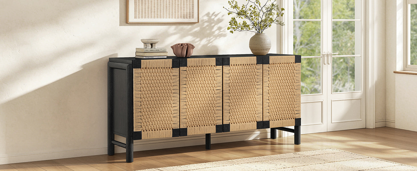 Natural Farmhouse Cabinet with Handwoven Paper Rope Doors