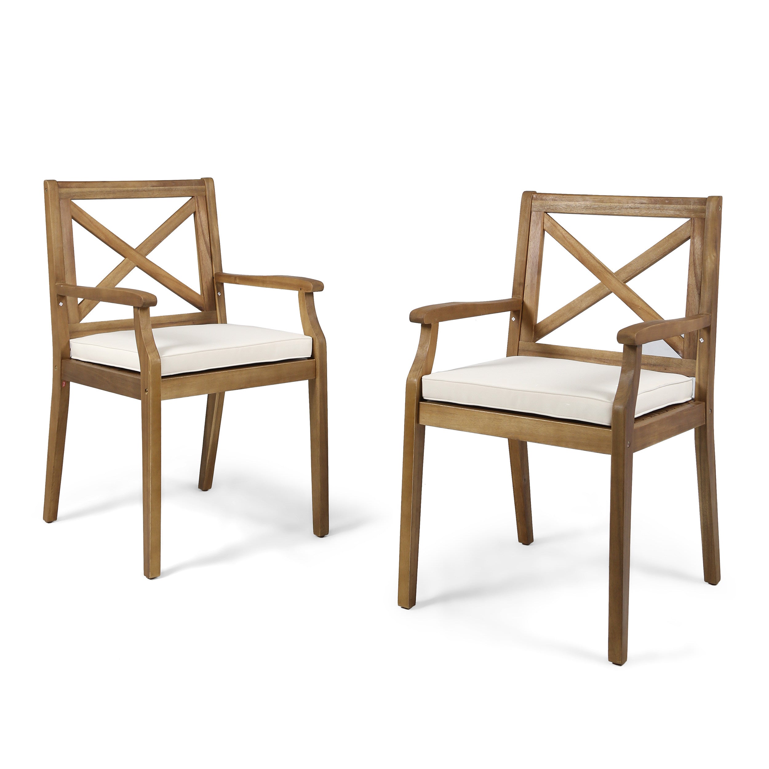 7 Pieces Acacia Wood Outdoor Dining Set with Cream Cushions,Modern 6 Chairs  1 Large Table,Dining Furniture Set for Lawn, Backyard, Garden Deck,Poolside,Teak