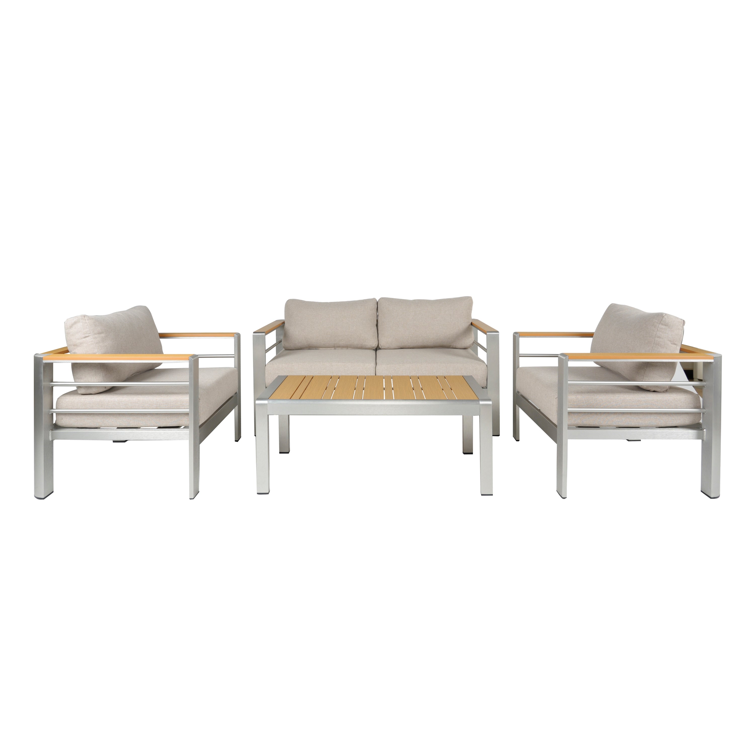 Celestite 4-Piece Patio Set with Loveseat, 2 Club Chairs and Rectangular Coffee Table