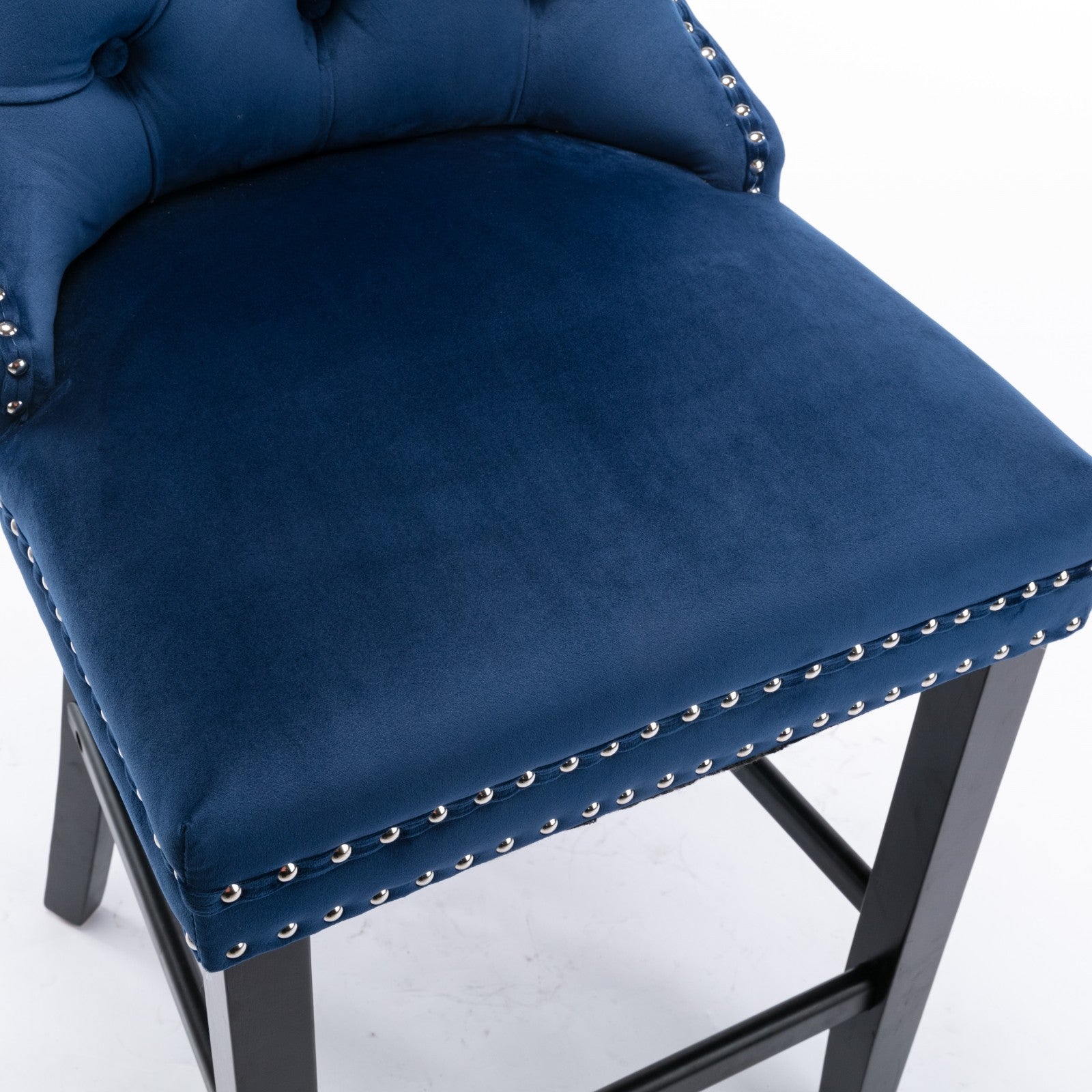 Contemporary Velvet Button Tufted Nailhead Trim Upholstered Barstools, Set of 2
