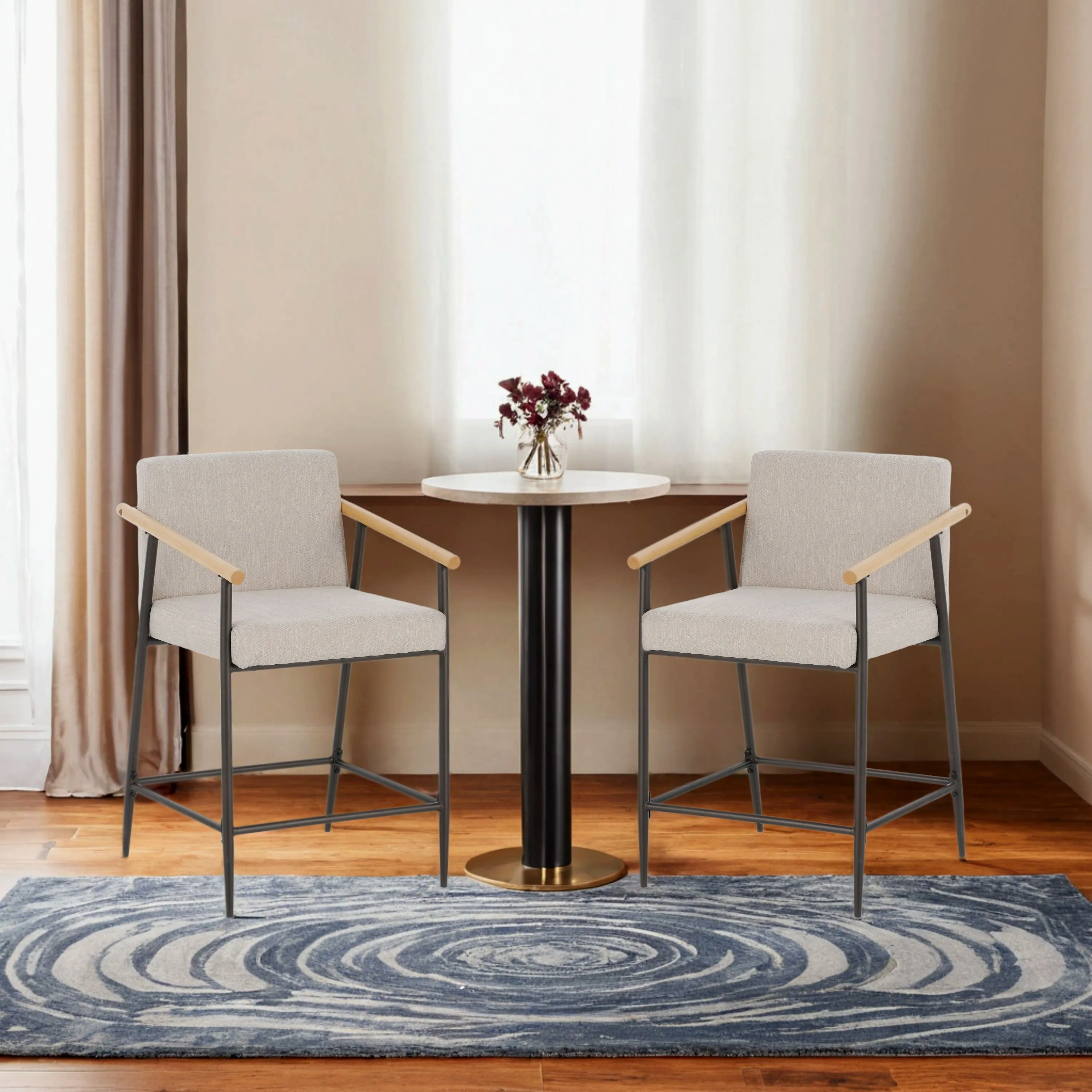 Kentwood Square Back Upholstered Counter Stool with Iron Frame, Set of 2