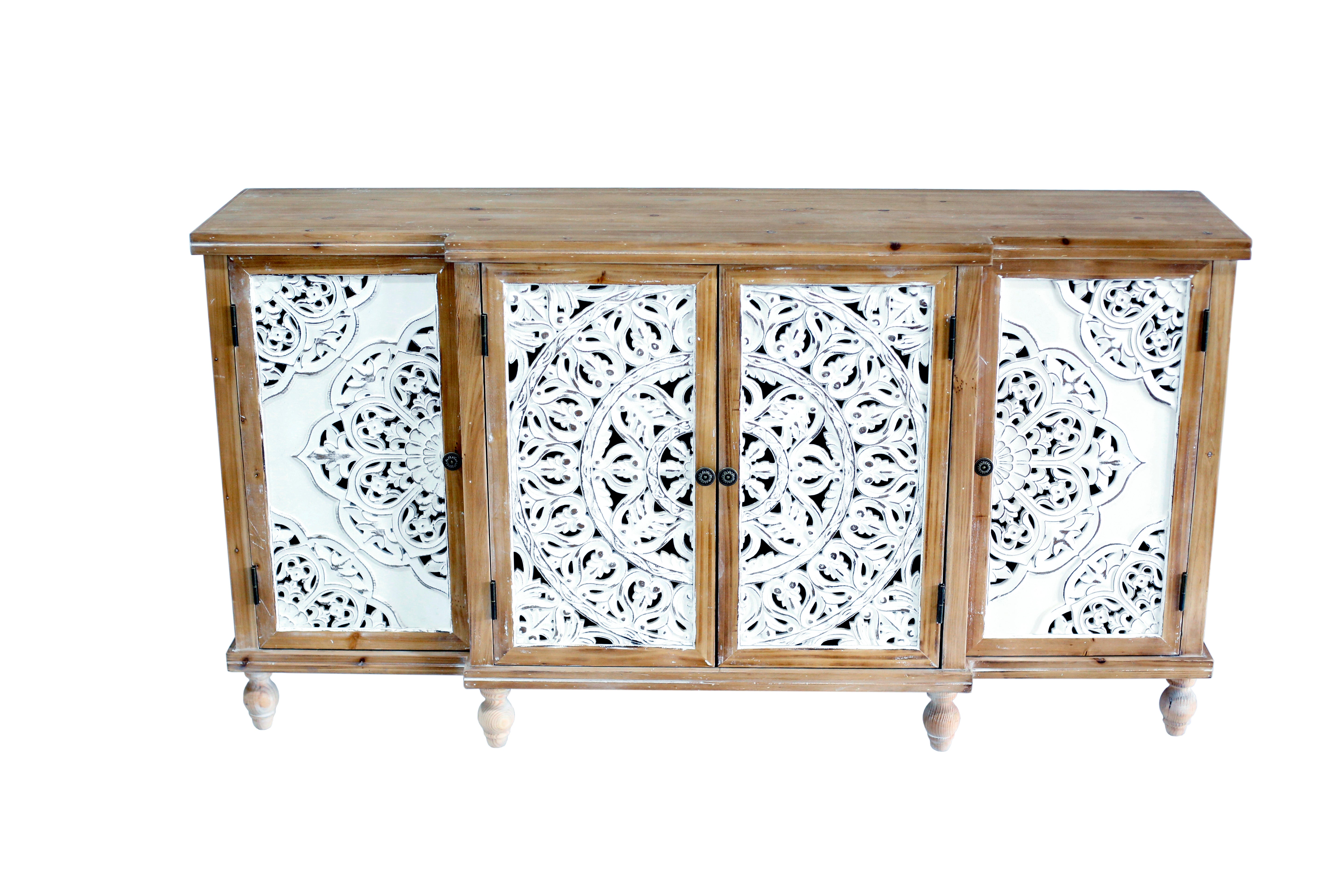 4-Door Hollow-Carved Accent Cabinet with Adjustable Shelves