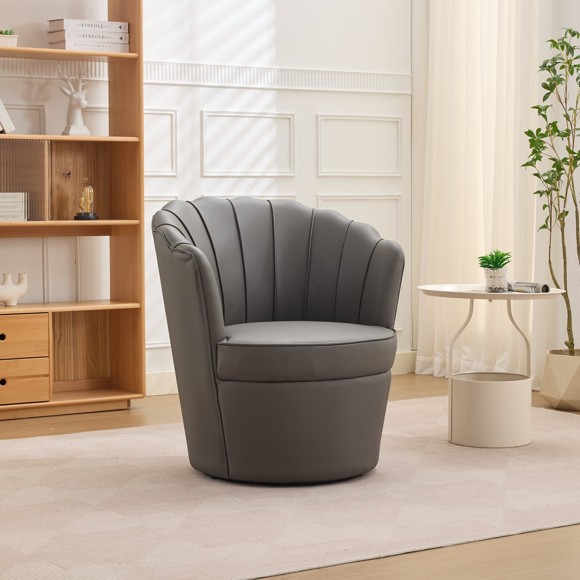Genuine Top-Grain Leather Swivel Wing-Back Accent Chair