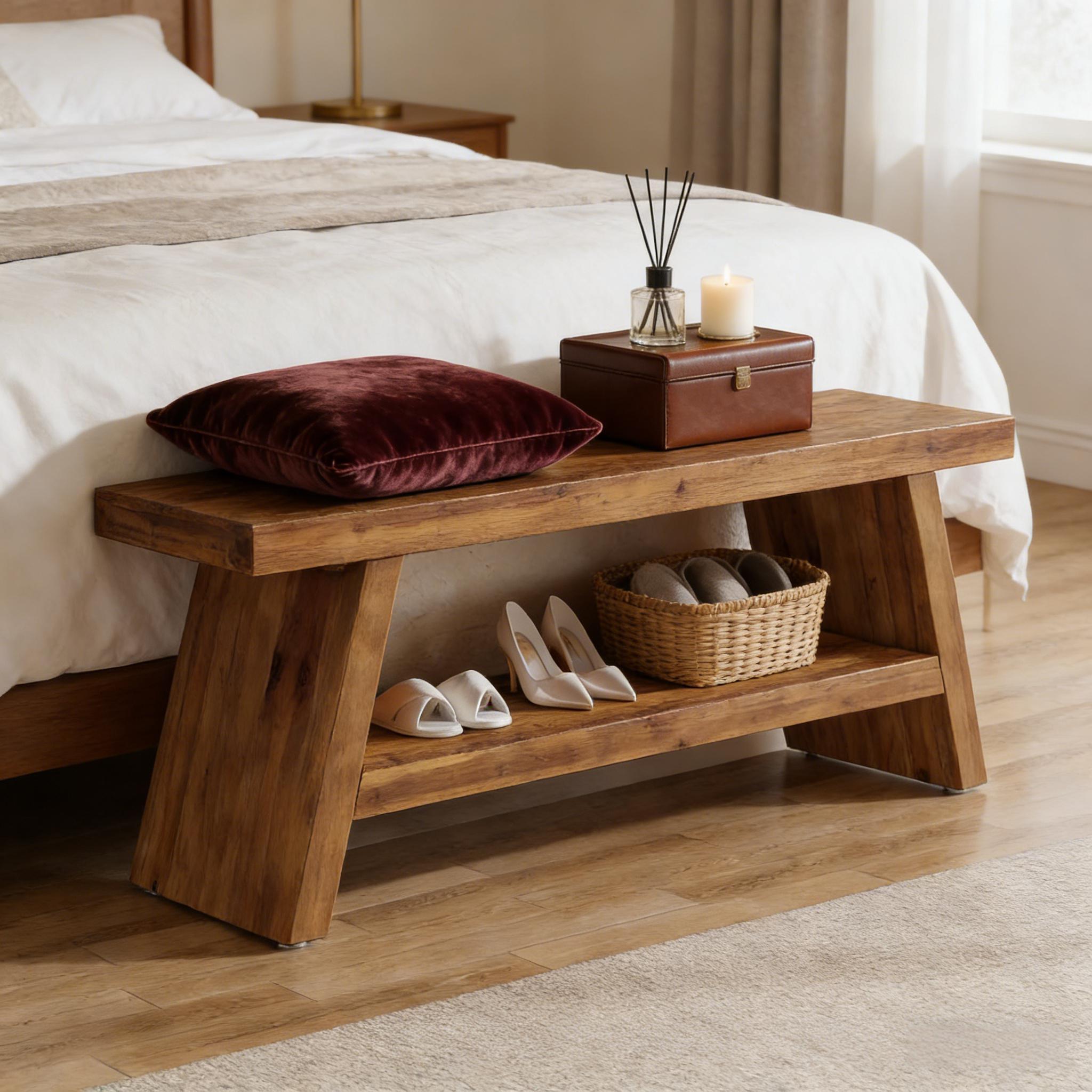 2-Tier Rustic Wood Entryway Bench