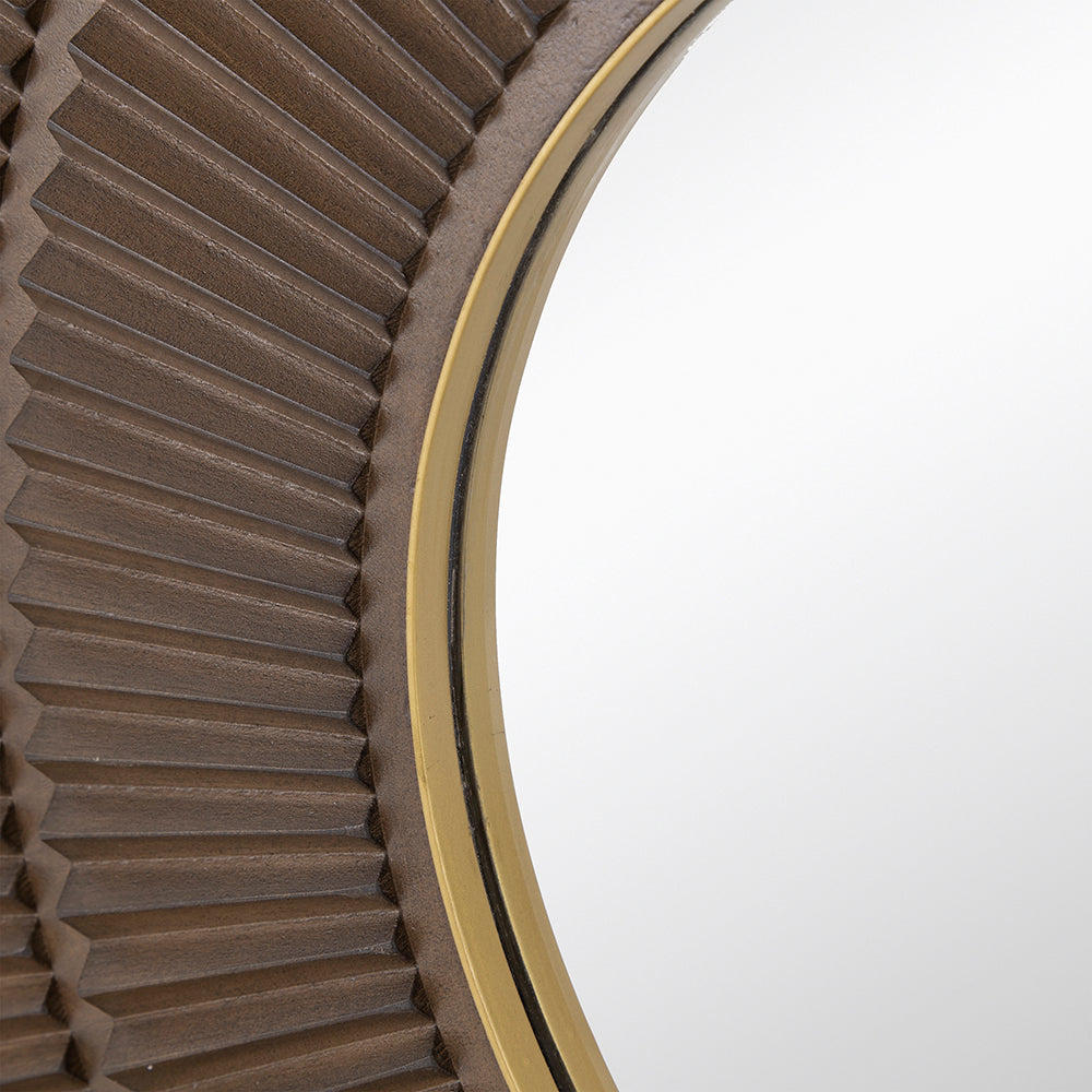 Round Wall Mirror with Pleated Design and Iron Frame
