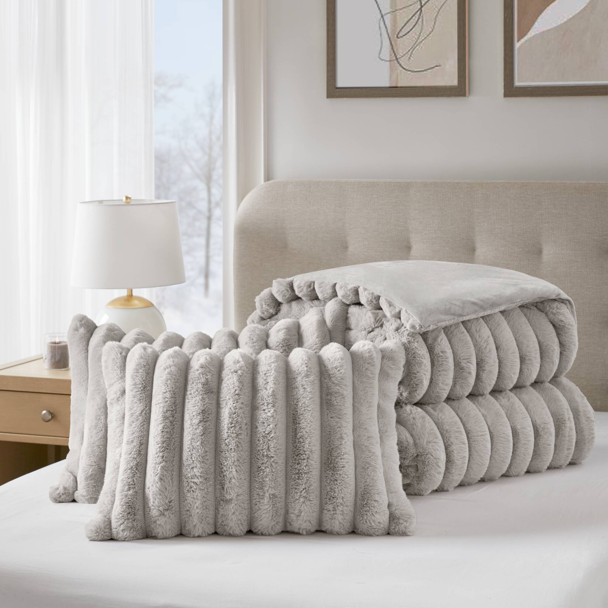 Ultrasoft Faux Fur Ribbed Comforter Set