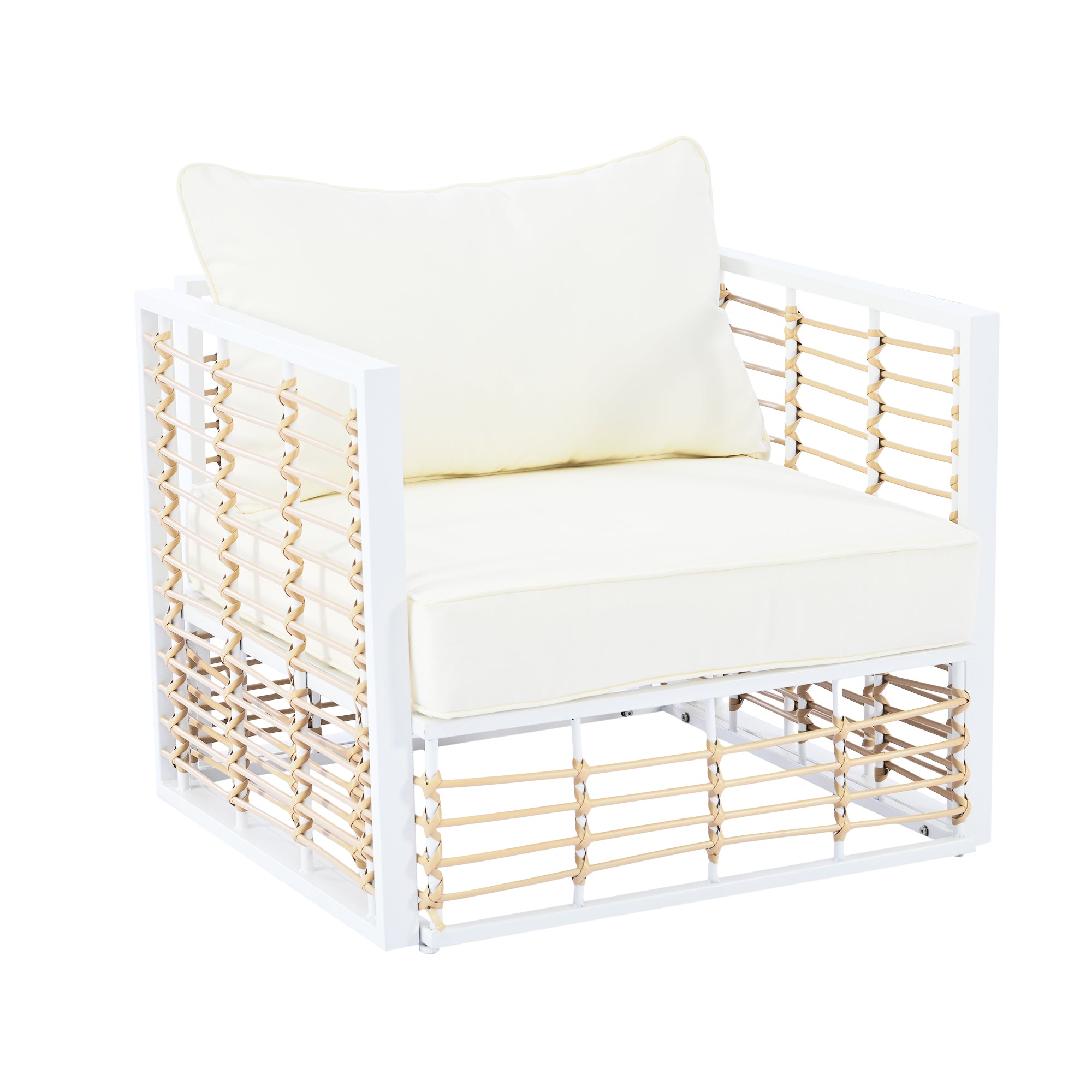 Modern Minimalist 7-Piece Metal All-Weather Conversational Furniture Set with Thick Cushions and Coffee Table