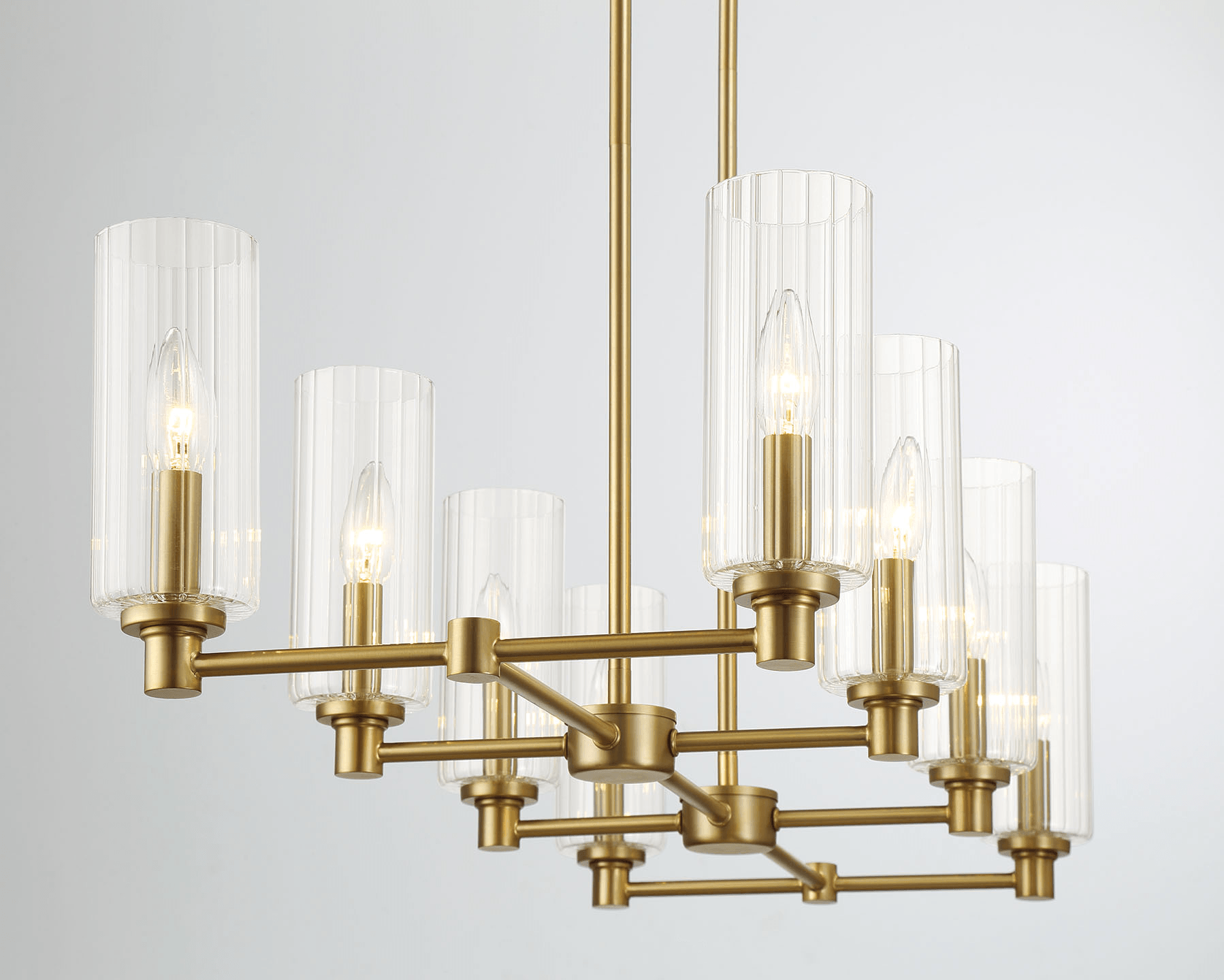 8-Light Chandelier with Clear Ribbed Glass Shade and Metal Frame