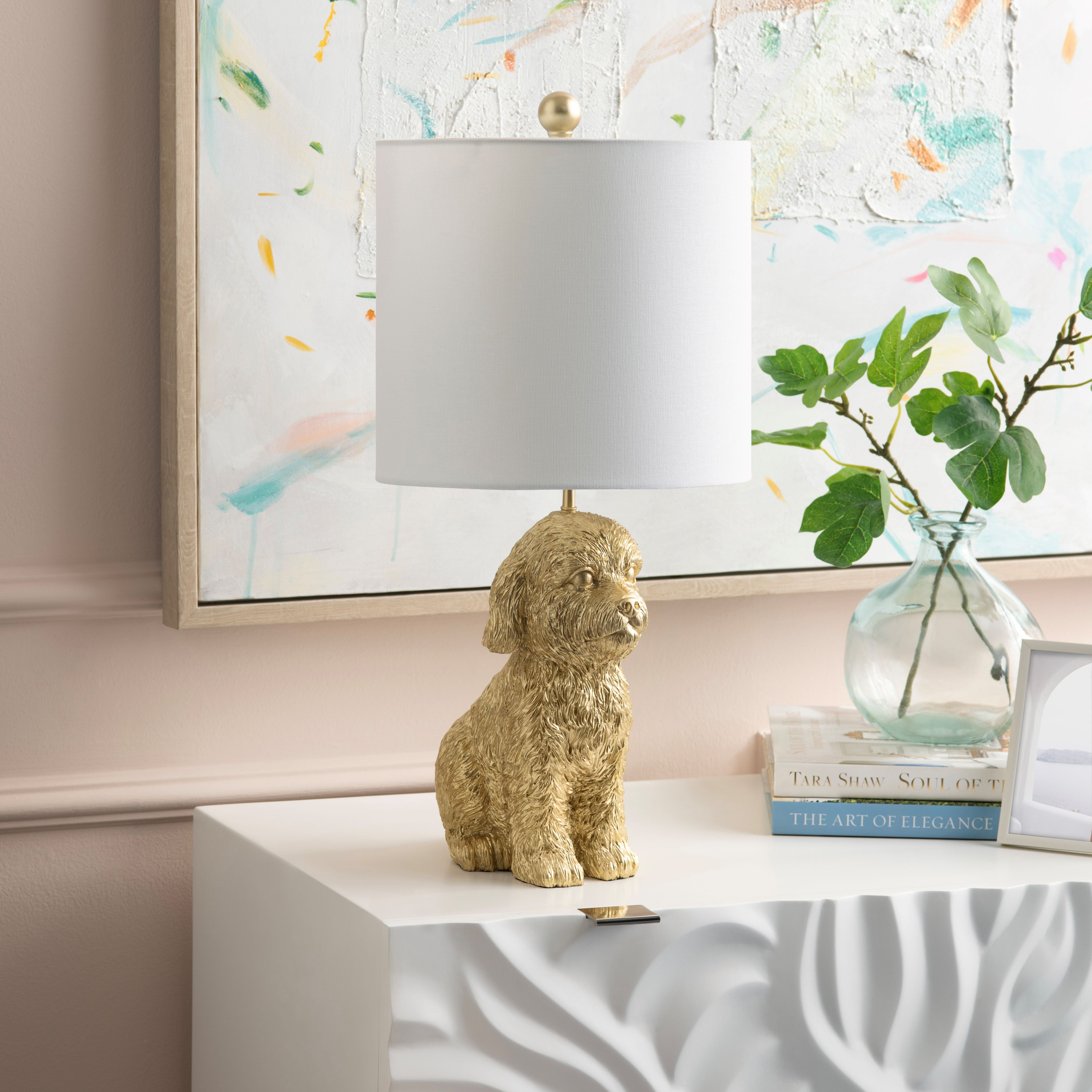 Gold Resin Doodle Dog Table Lamp With Shade