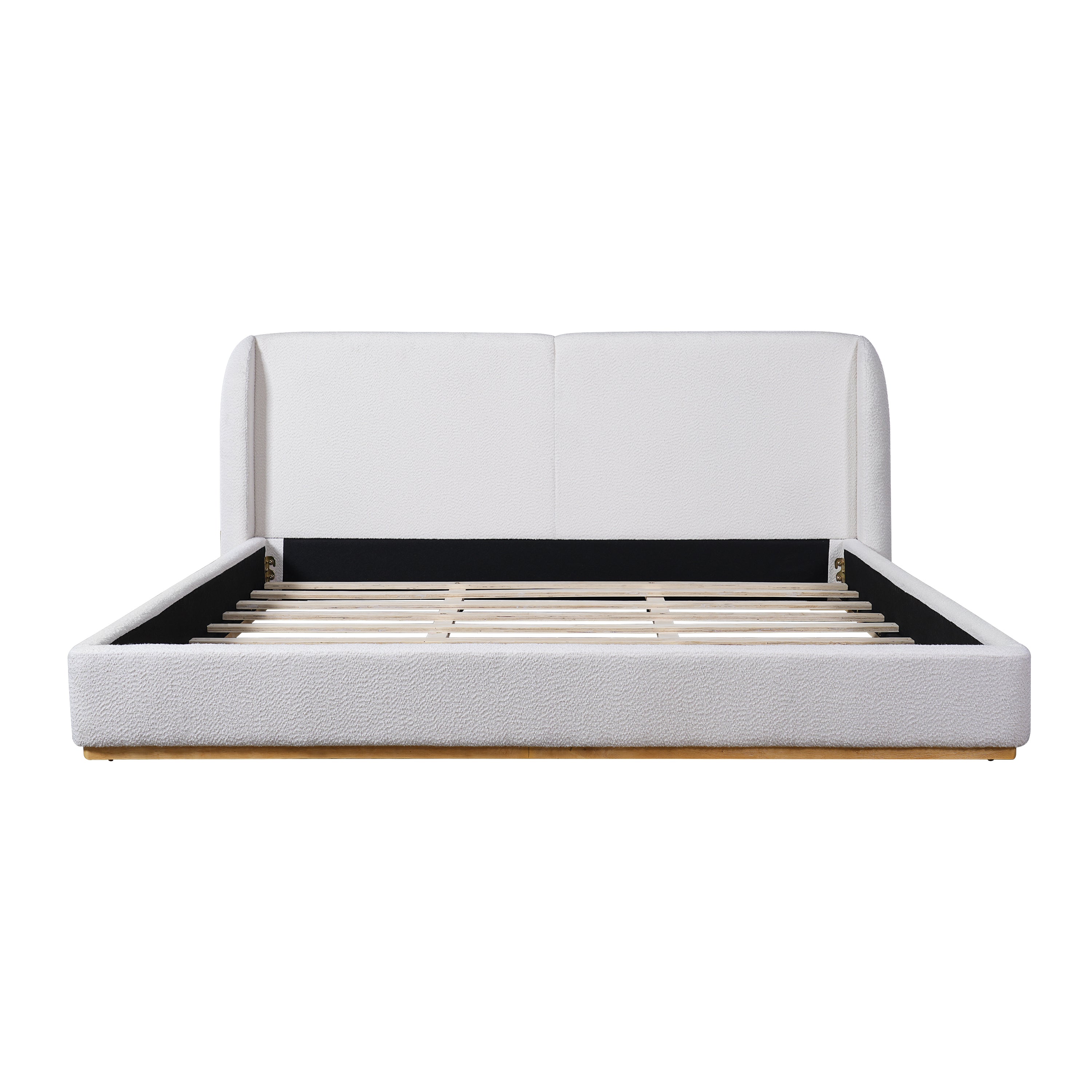 Bed Frame with Boucle Upholstered Wingback Headboard