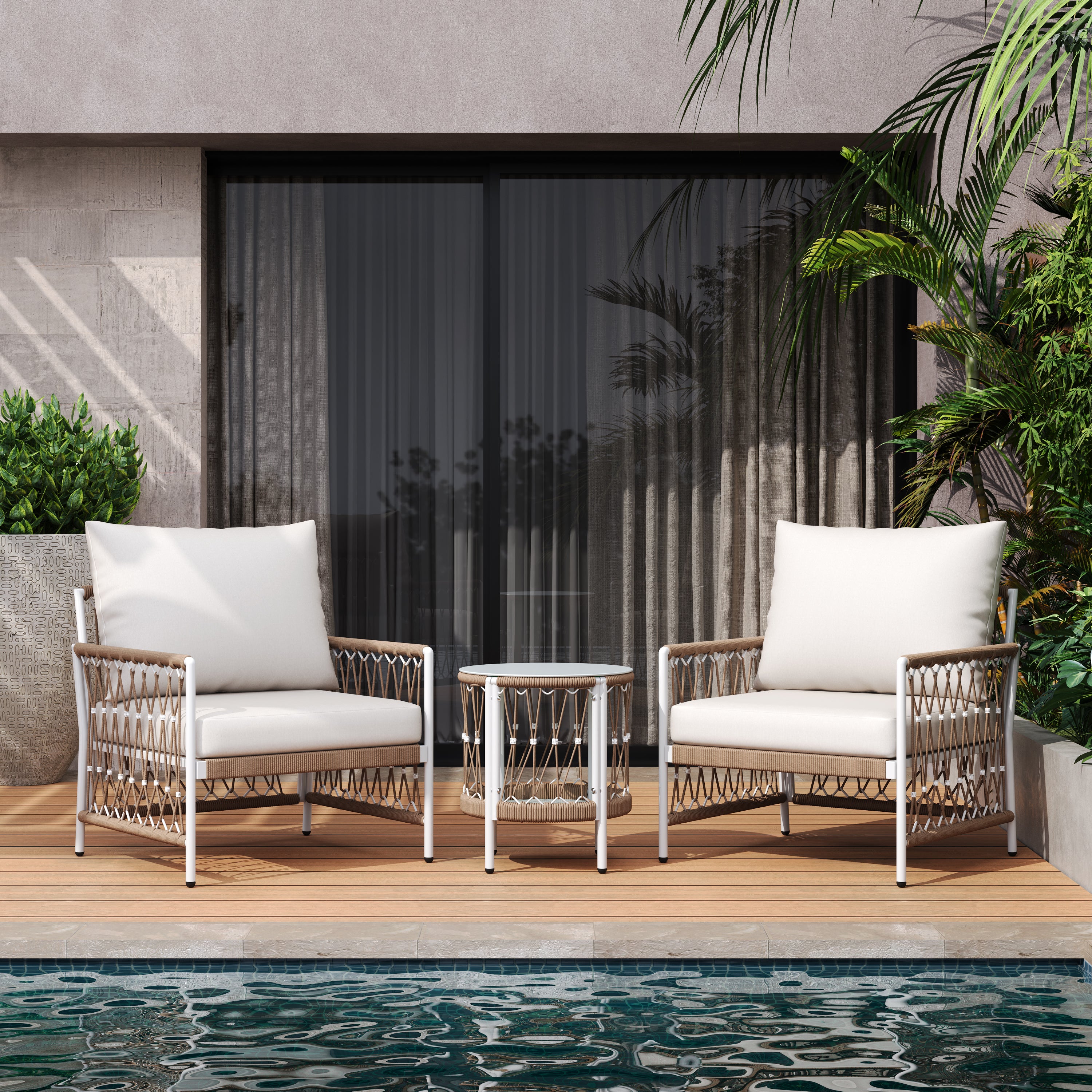 Caspian 3-Piece Outdoor Handwoven Rope Conversation Set