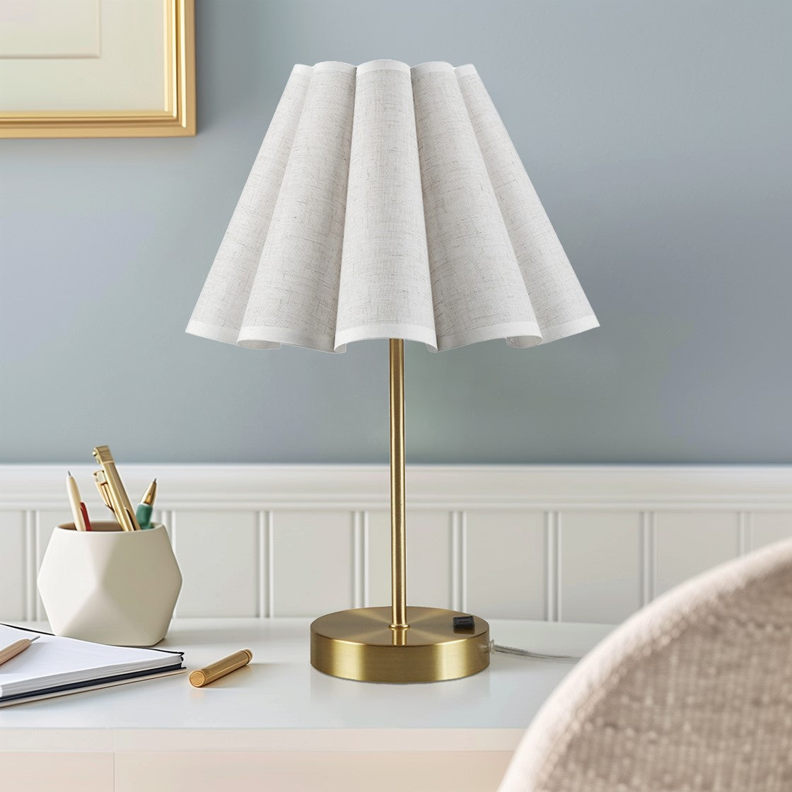 Table Lamp with Pleated Design and Metal Base