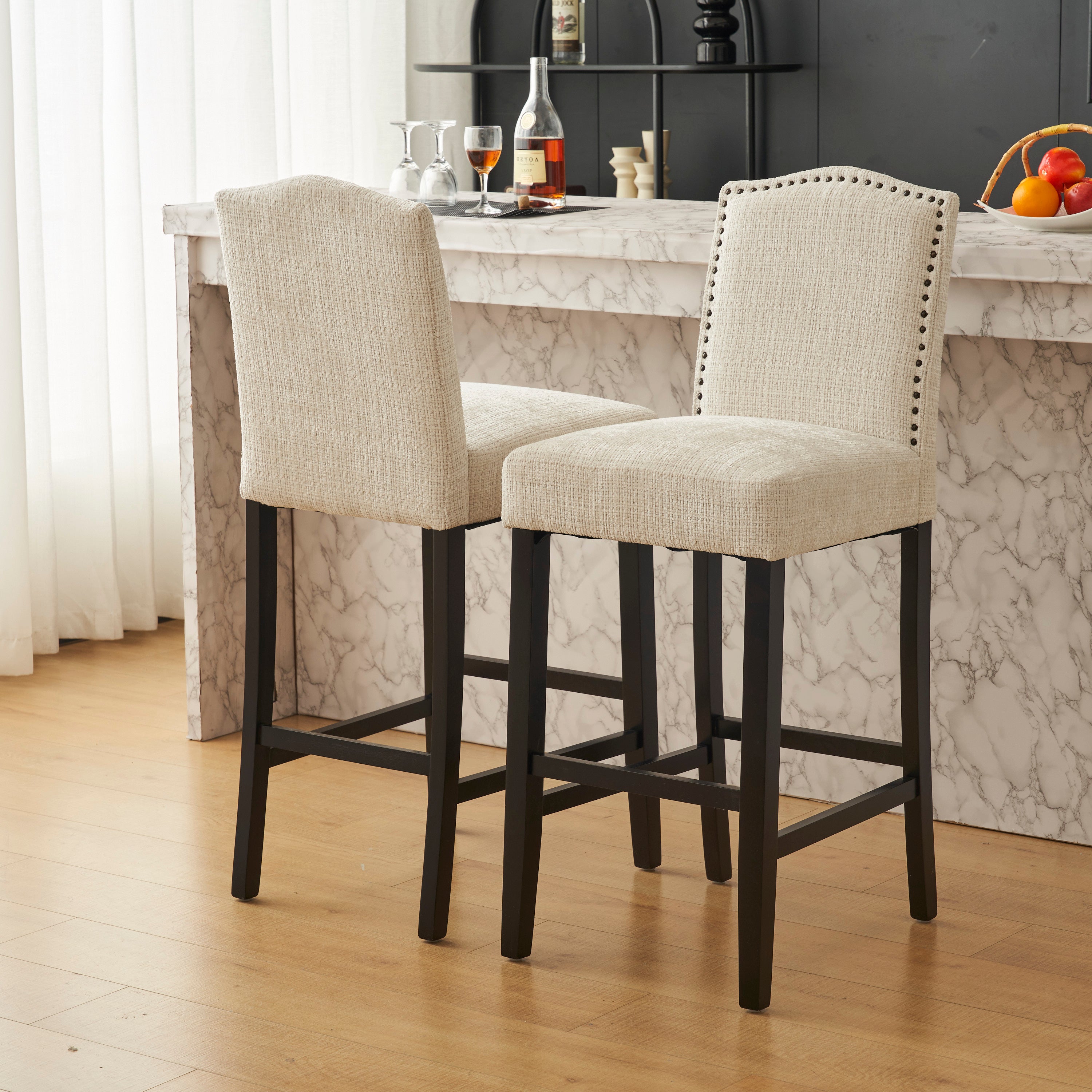 Upholstered Counter Stools with Rubberwood Legs