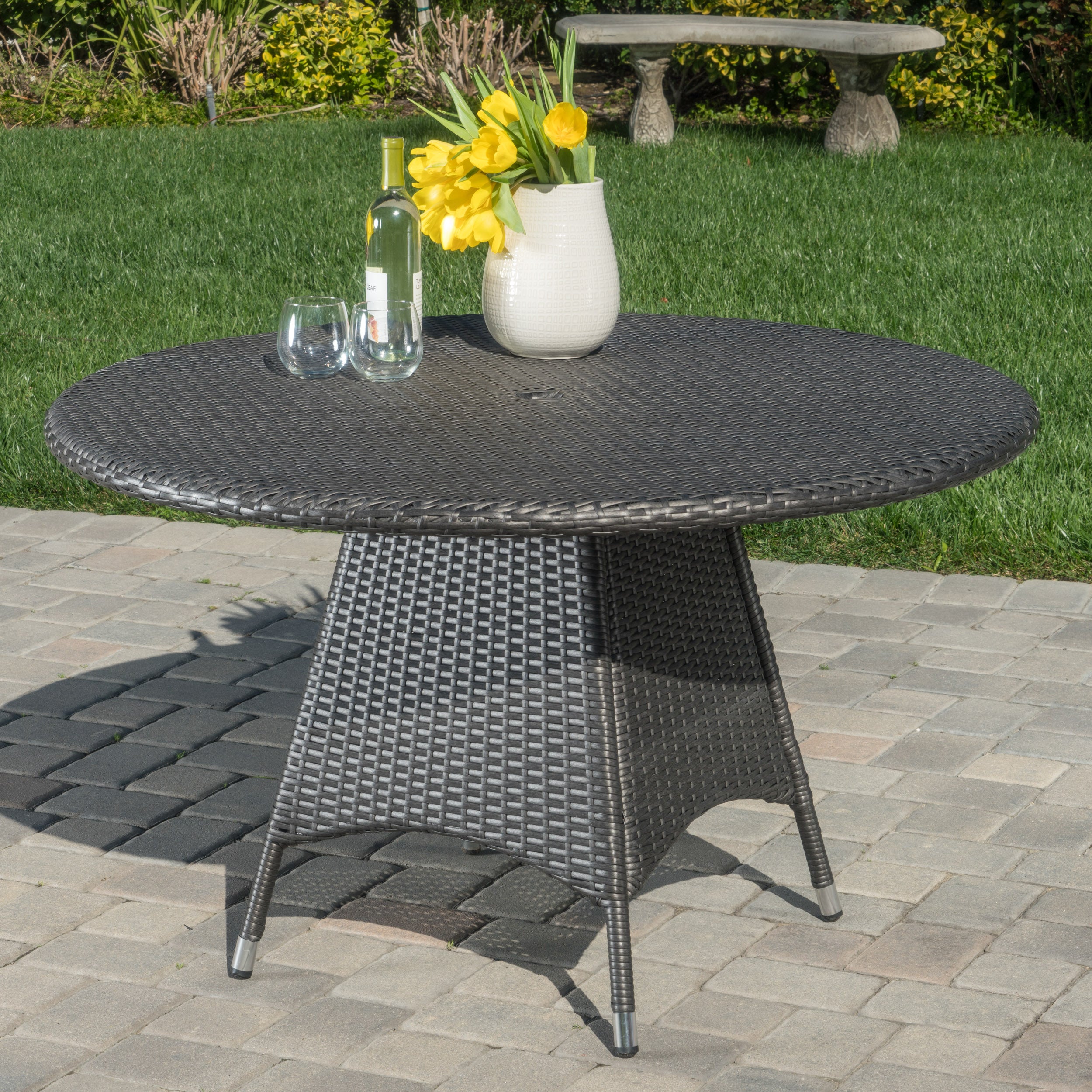 Corsica Round Dining Table, Brown Wicker With Powder Coated Iron Frame
