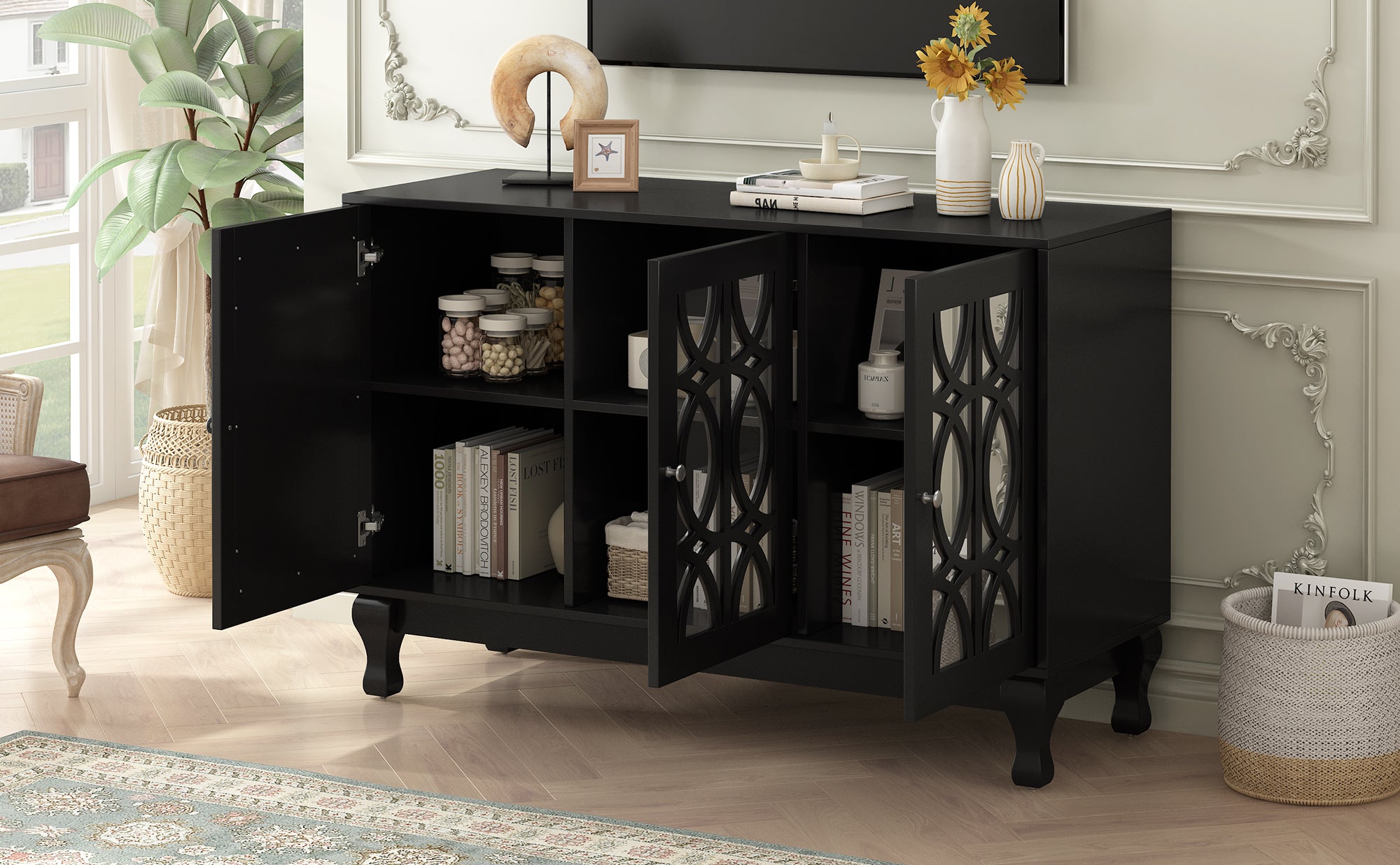Mirrored Door Entertainment Center