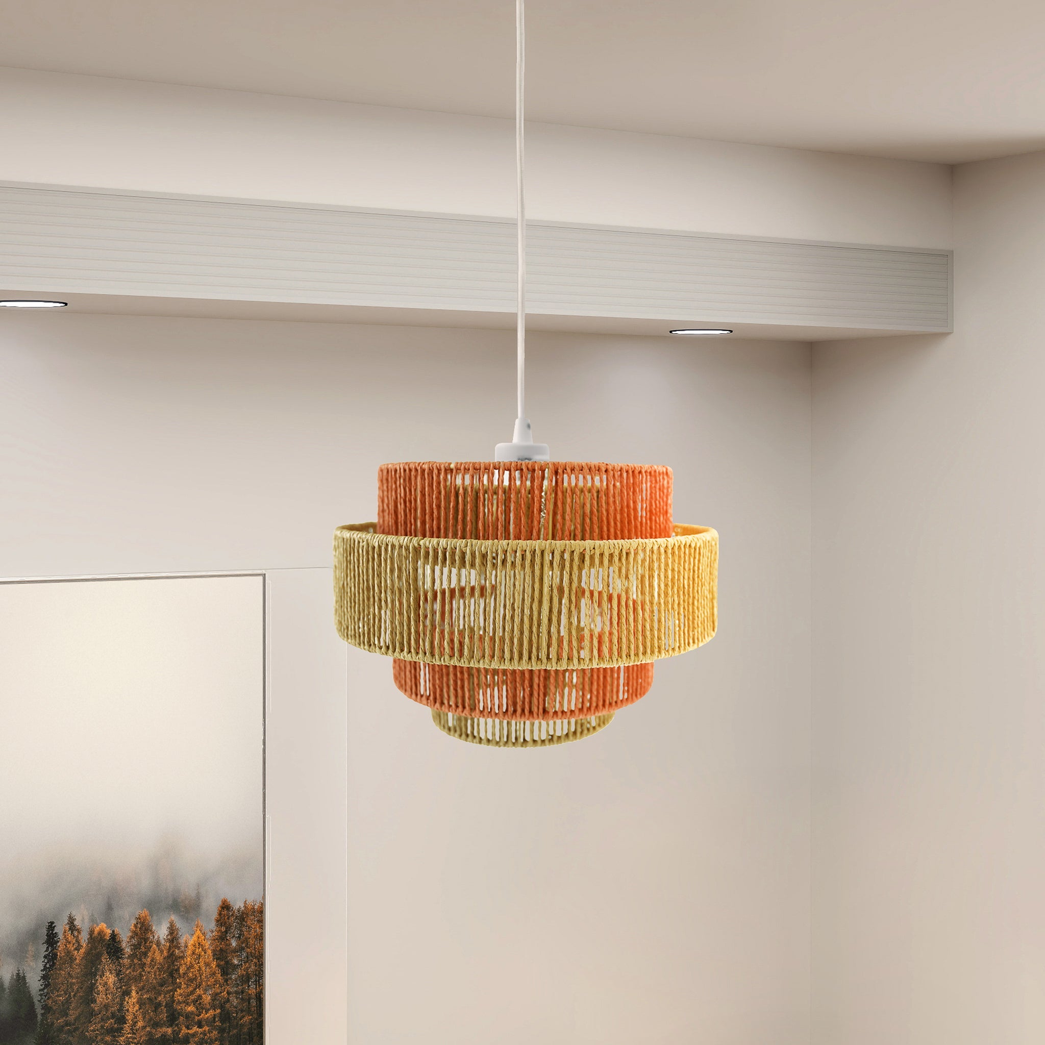 Dorset Pendant Lamp in White and Natural/Terracotta