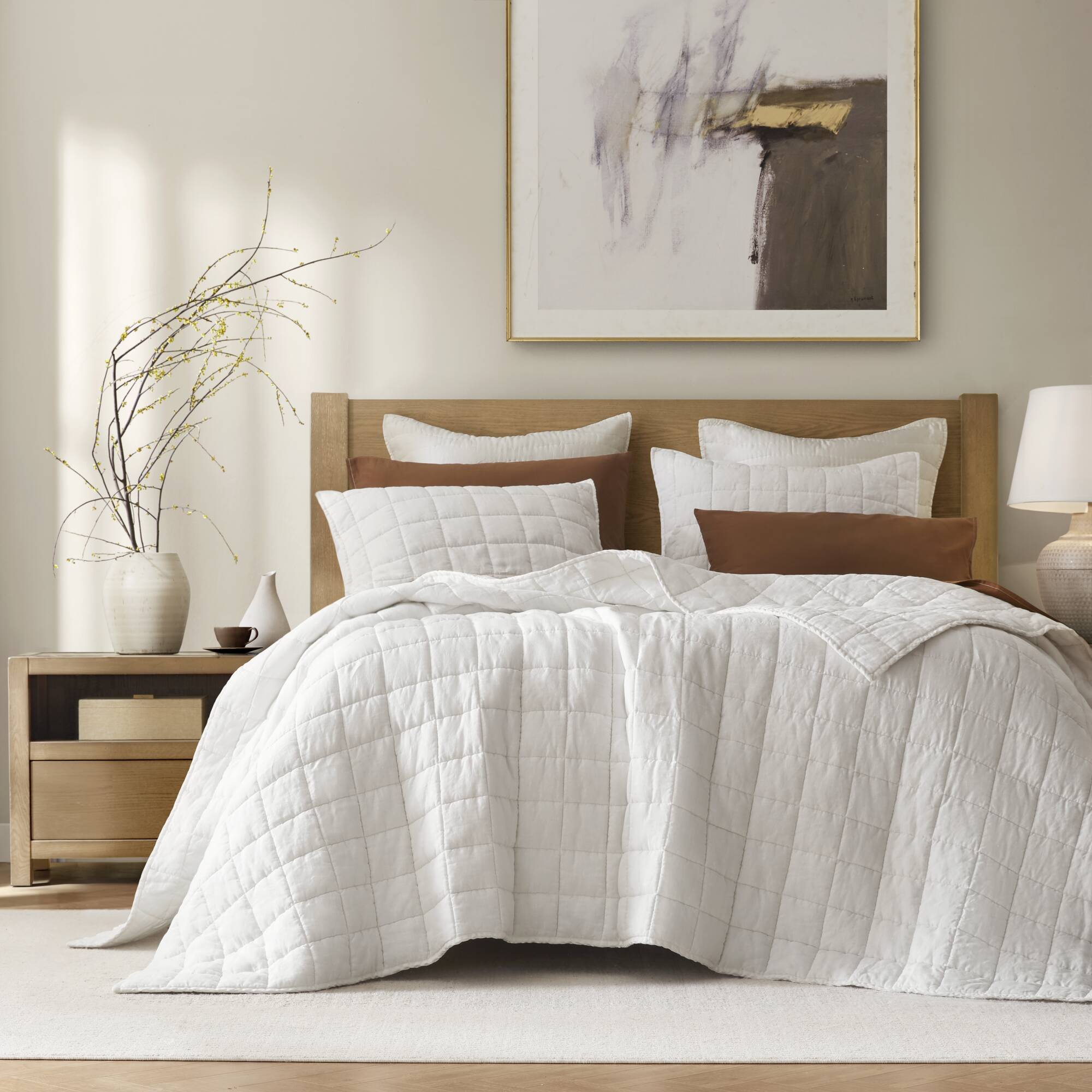 3 Piece Garment Washed French Linen Quilt Set