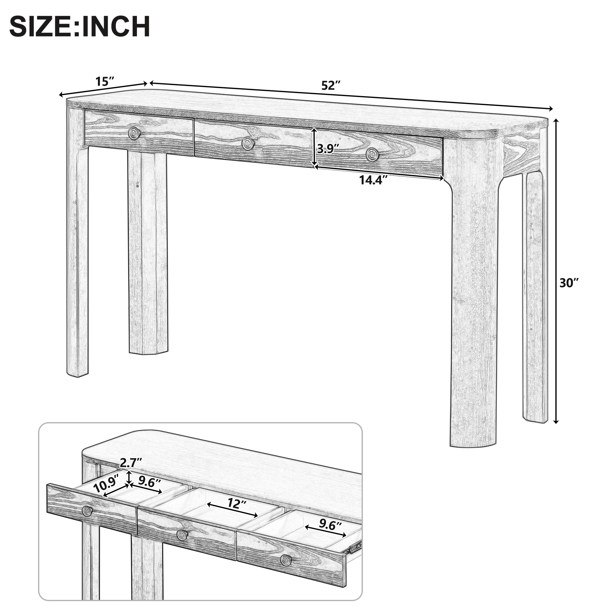 Rustic Console Table with Curved Corners