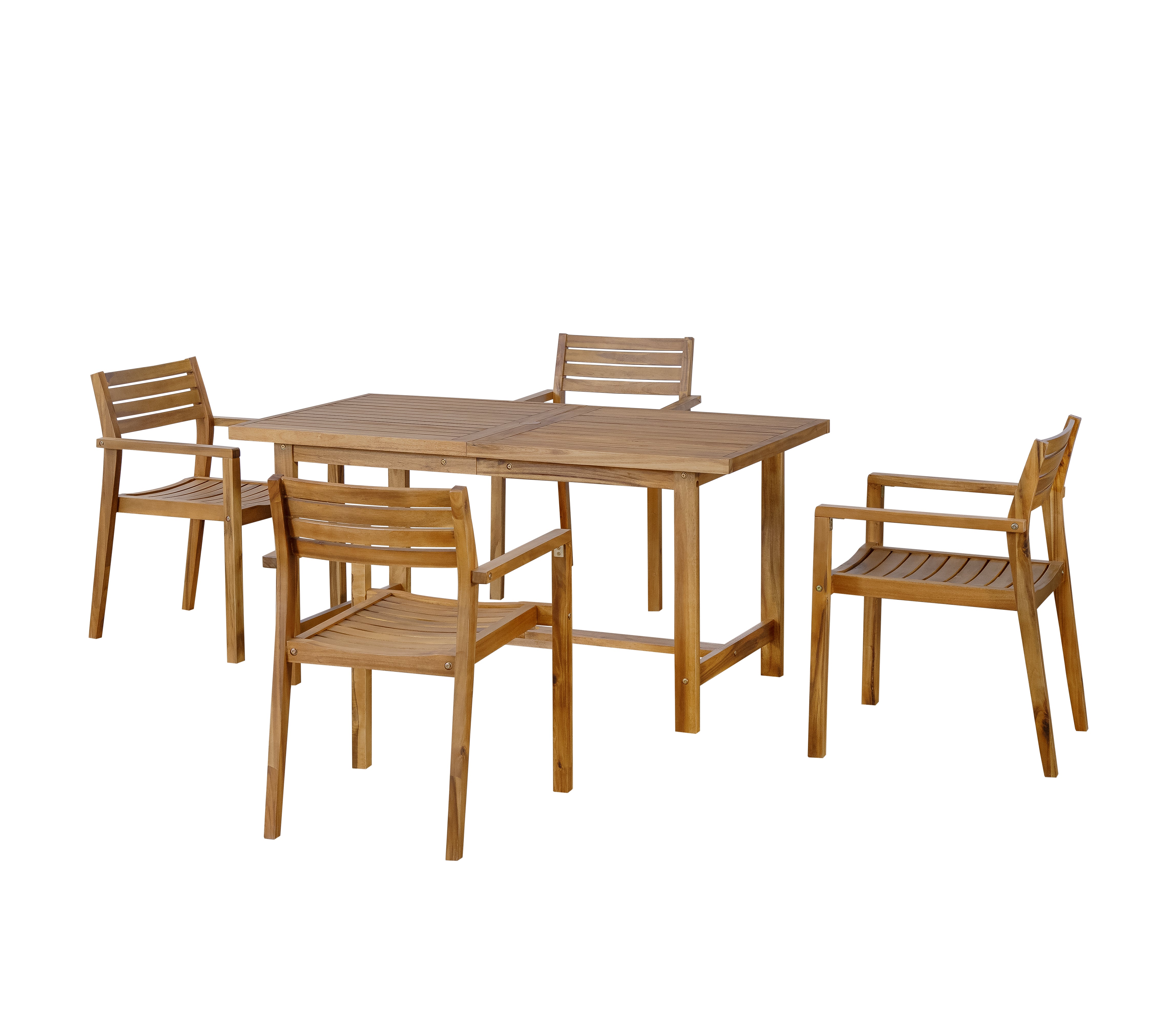 5-Piece Outdoor Acacia Wood Outdoor Dining Set, 59.06-Inch Rectangular Table with Umbrella Hole