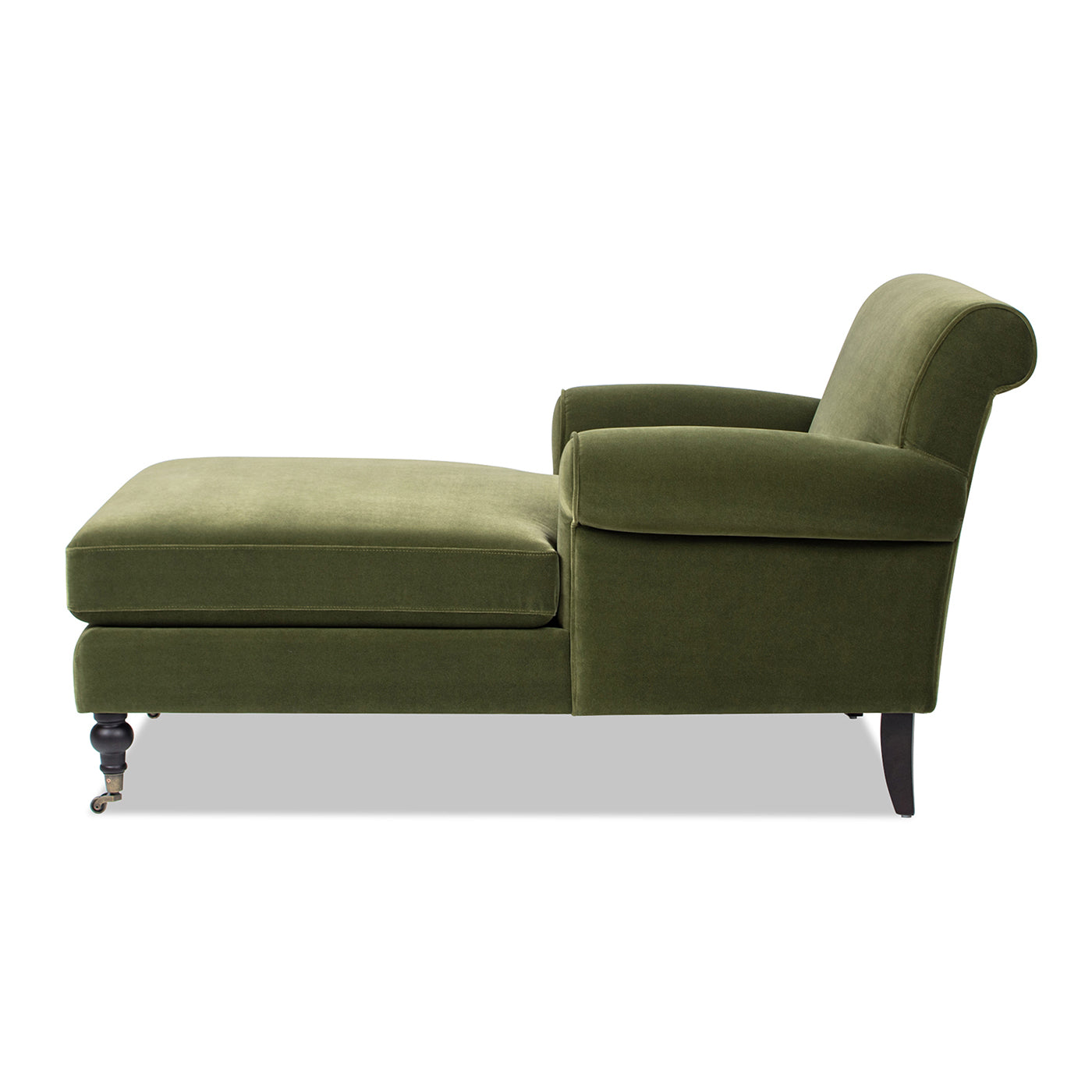 Velvet Chaise Lounge with Metal Caster and Rolled Arms