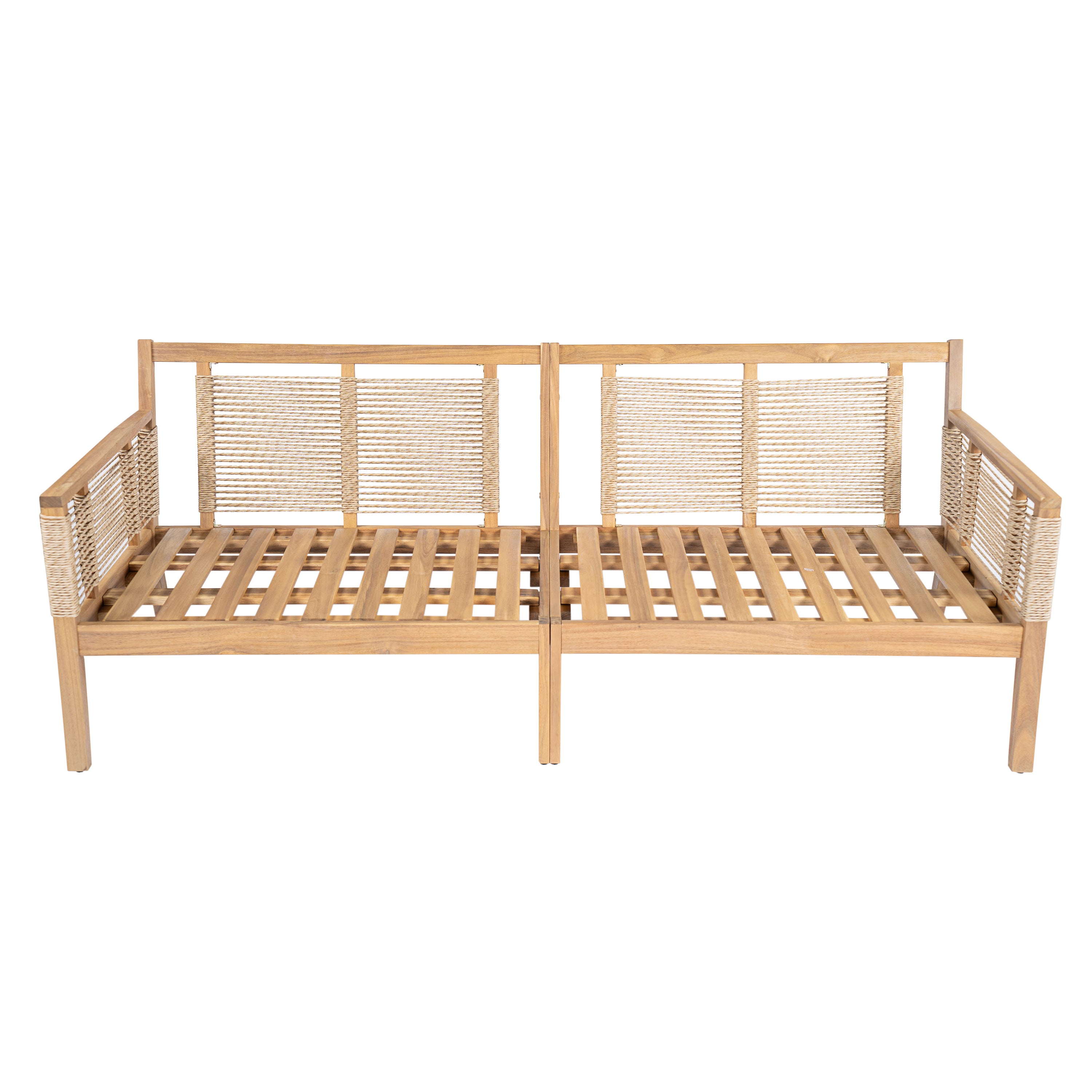 Kirana Outdoor Acacia Wood Hand Woven Rope 3-Seater Sofa with Cushions and Pillows