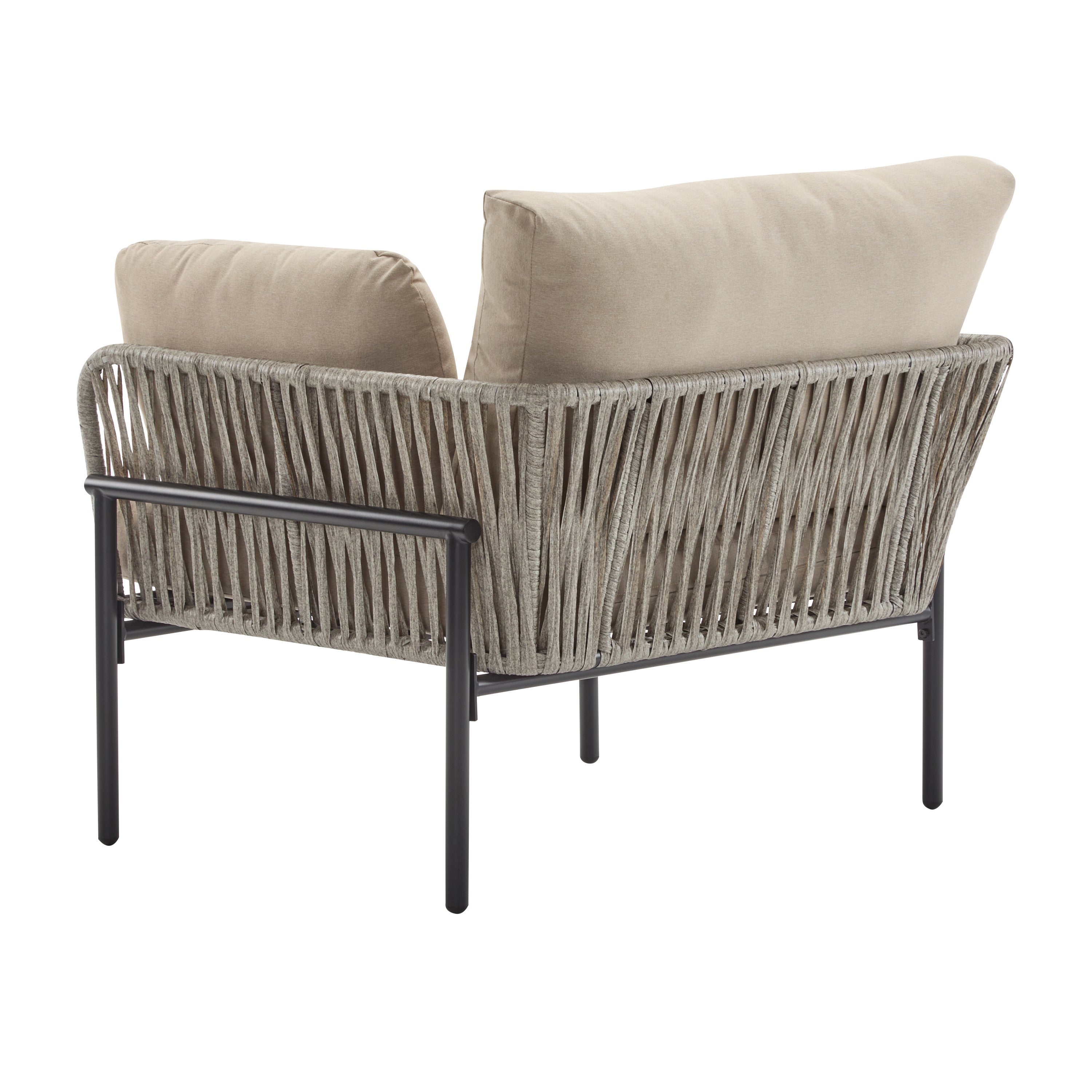 Brisa Outdoor Modern Iron Lounge Chair with Rope Weave