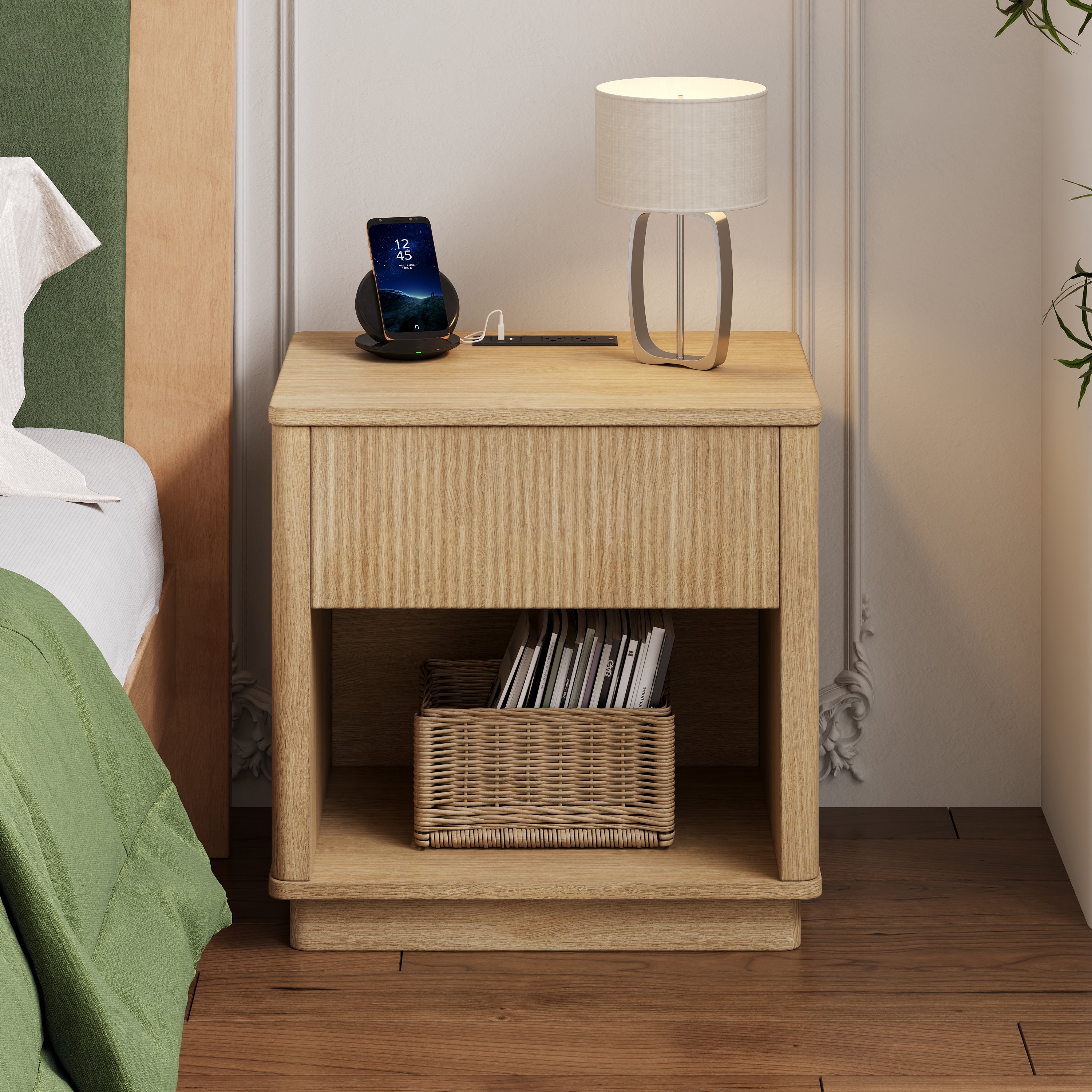 Fluted Nightstand with Outlet & USB Port