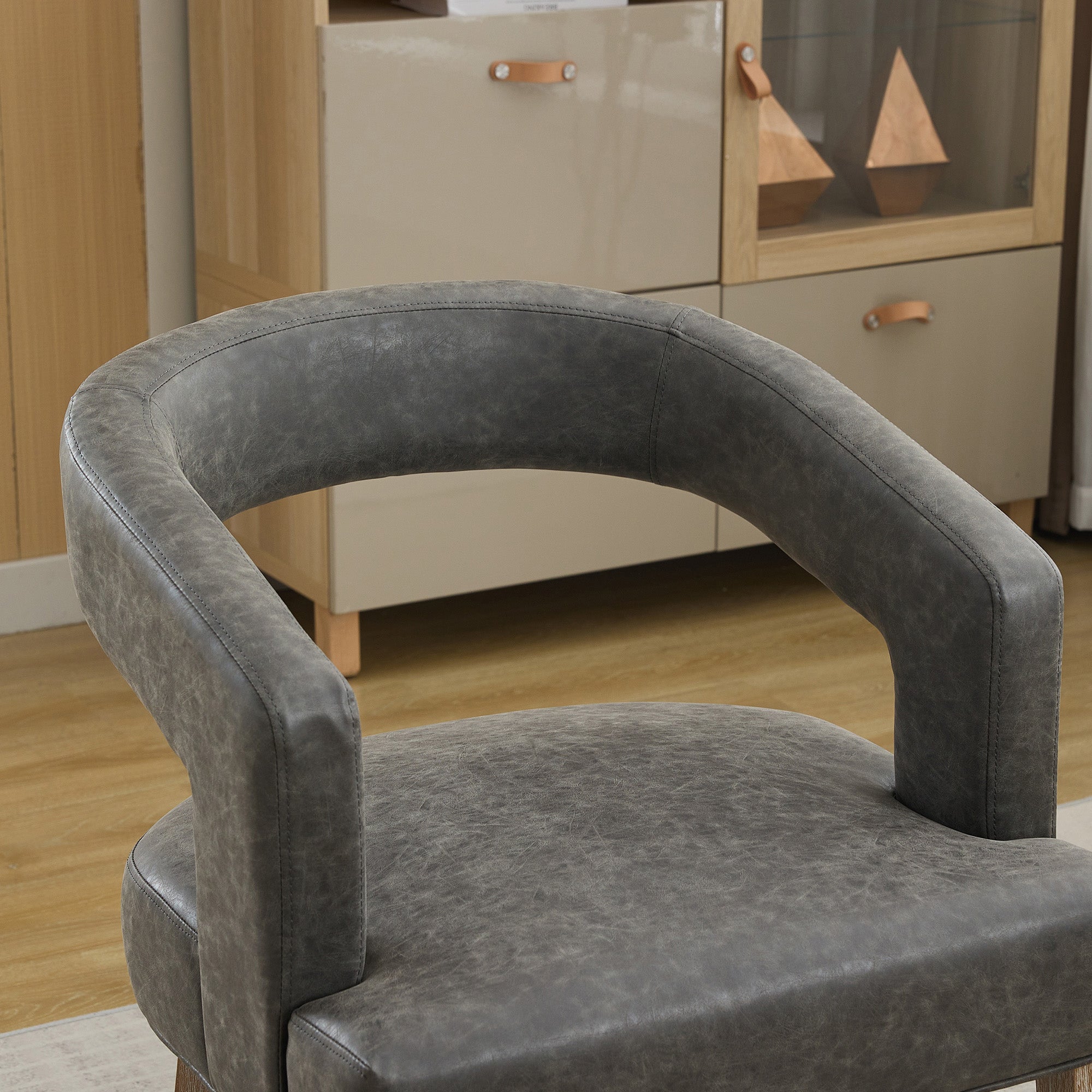 Open-Back Barrel Accent Chair with Velvet Upholstery and Weathered Solid Wood Legs