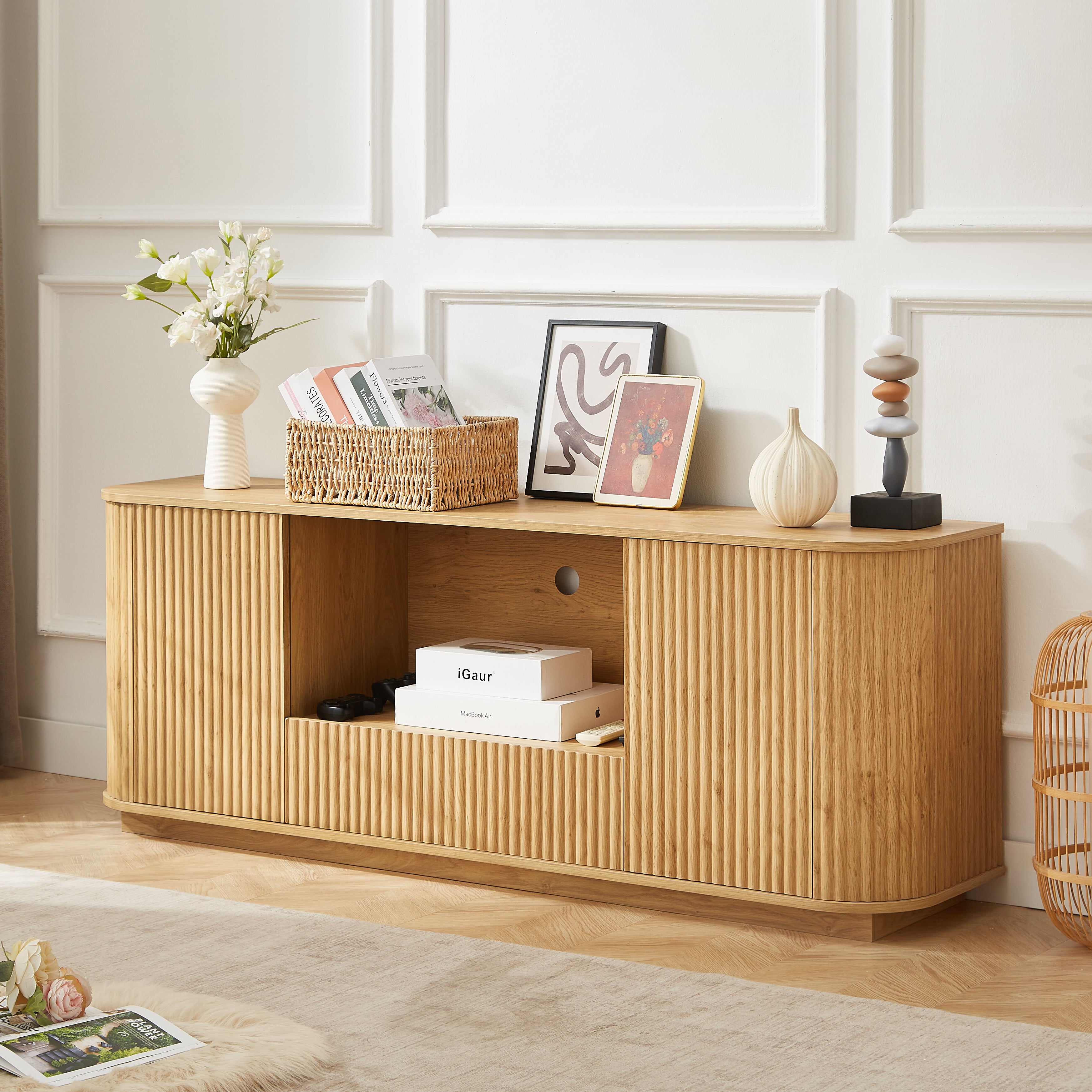 Modern Wavy TV Stand Rounded Sideboard