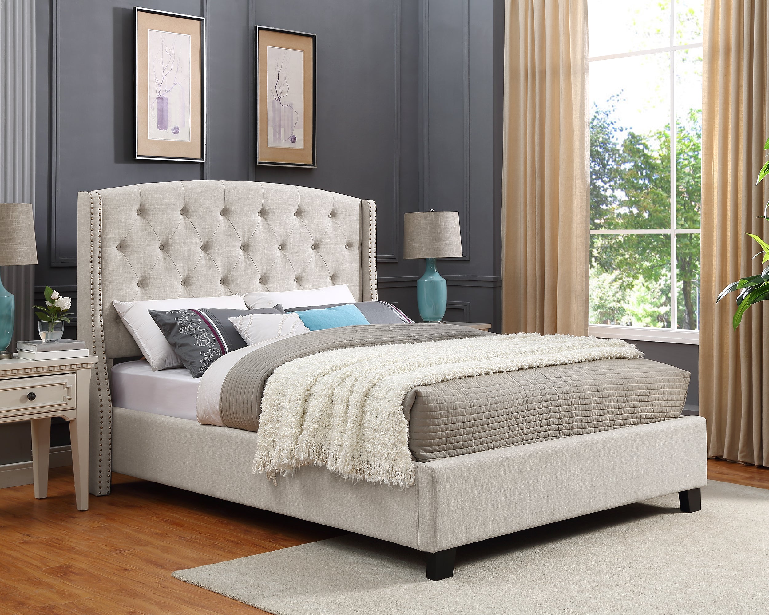 Nantarre Fabric Button Tufted Wingback Upholstered Bed