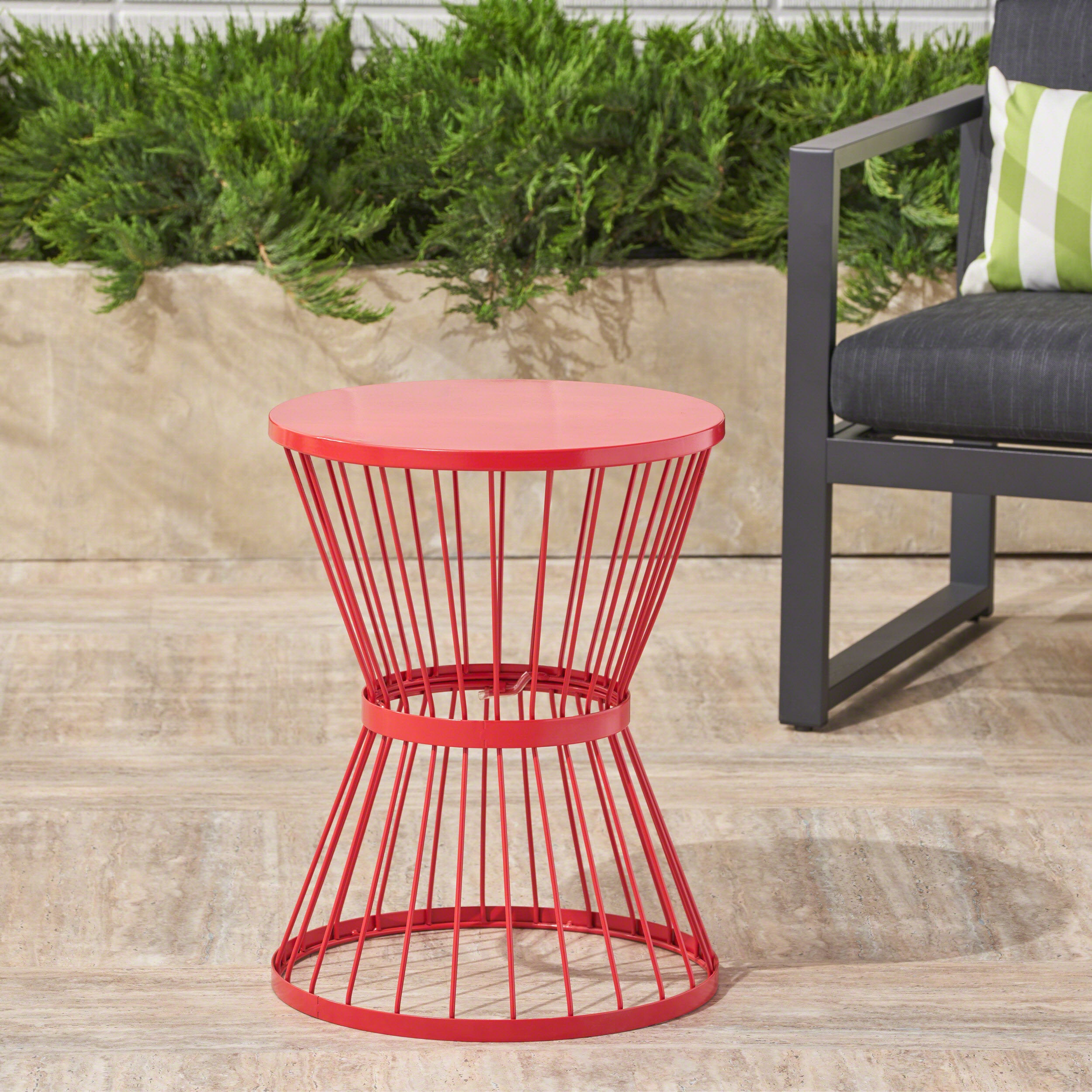 Outdoor Side Table with Hourglass Shape and Circular Tabletop