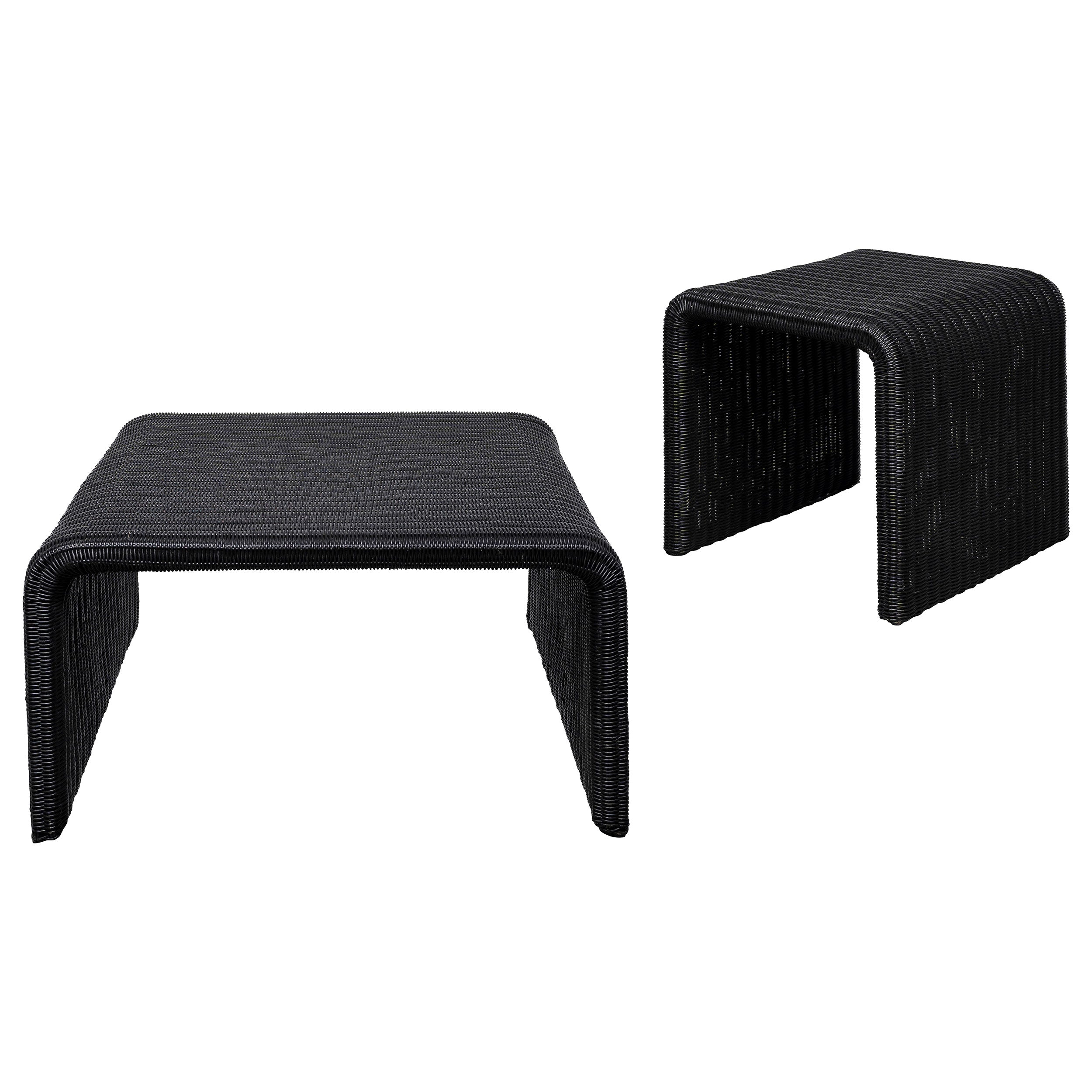 Gage 2-Piece Coffee and End Table Set with Woven Rattan Finish