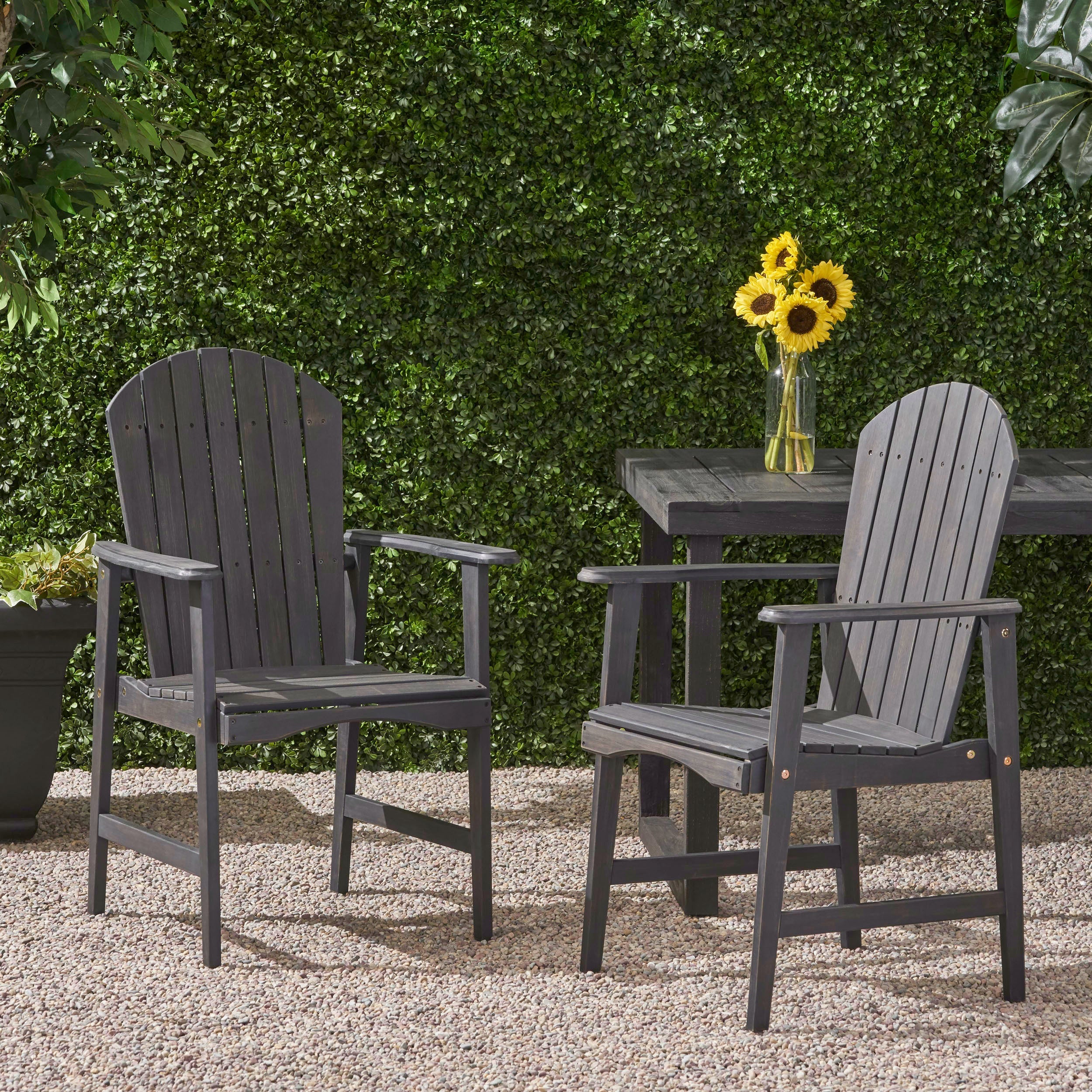 Outdoor Weather Resistant Acacia Wood Adirondack Dining Chairs, Set of 2