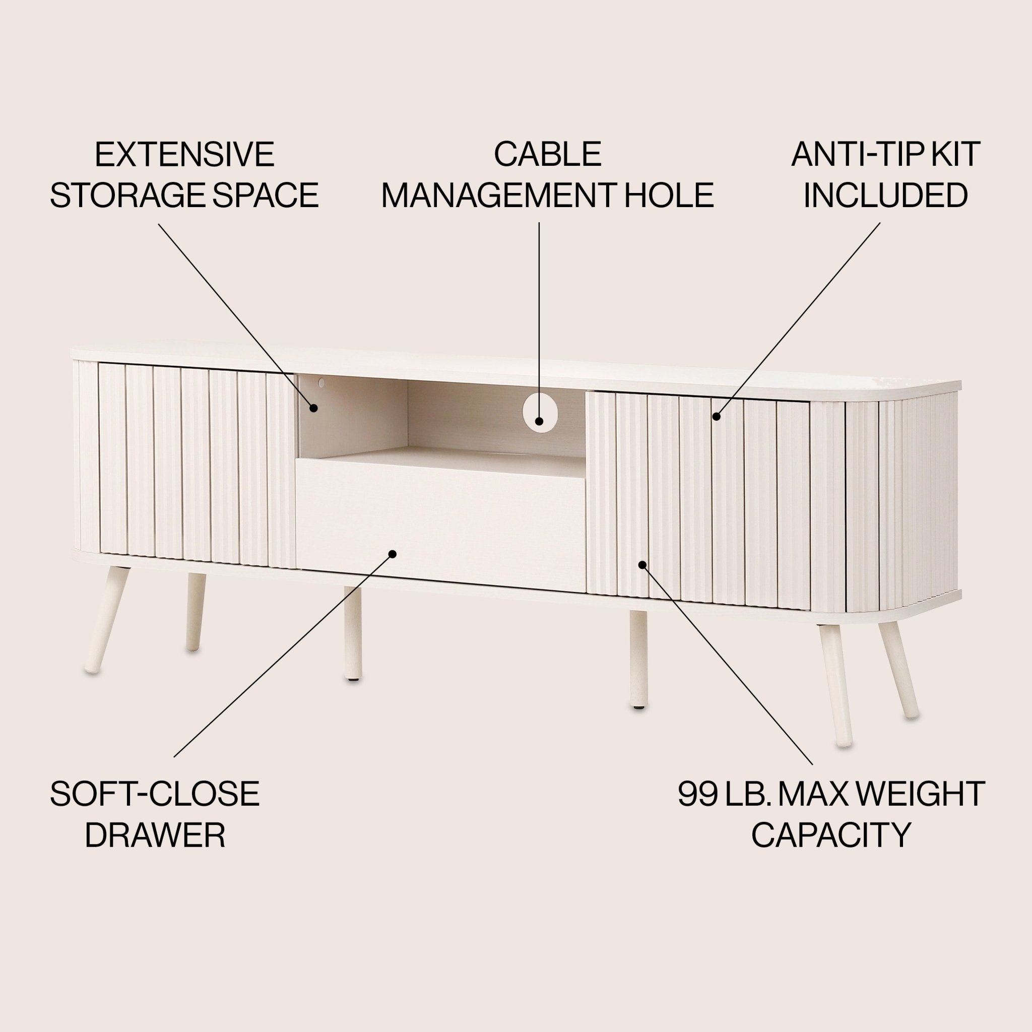 Damien Farmhouse Curved TV Stand with Drawer and Storage Doors Fits TVs up to 75 in. with Cable Management - TV Stands