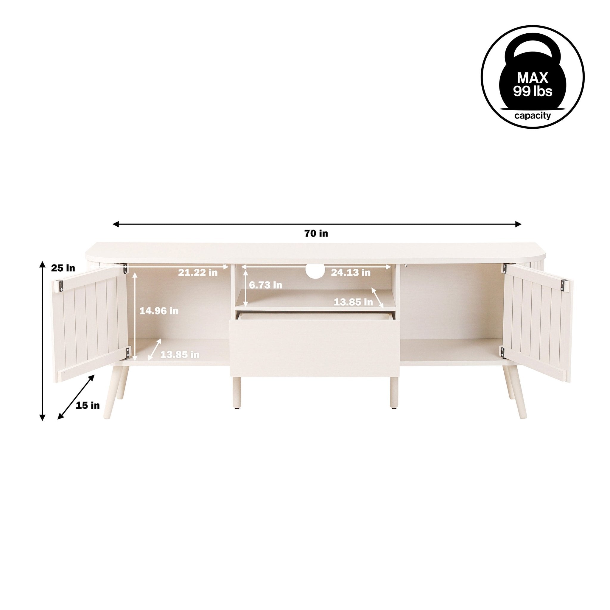 Damien Farmhouse Curved TV Stand with Drawer and Storage Doors Fits TVs up to 75 in. with Cable Management - TV Stands