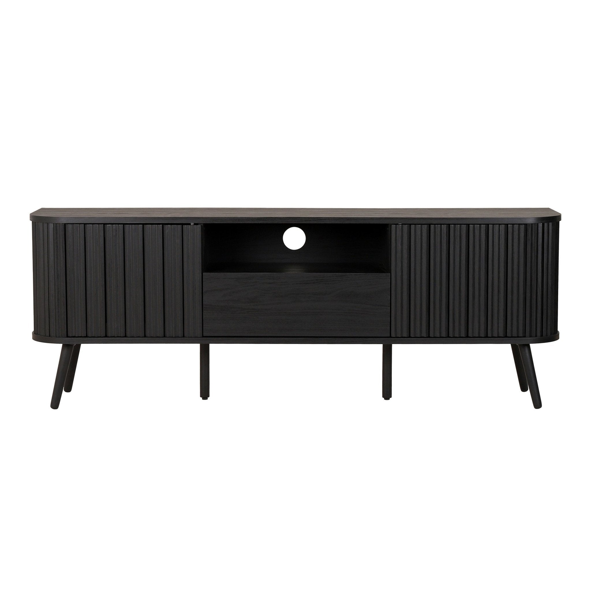 Damien Farmhouse Curved TV Stand with Drawer and Storage Doors Fits TVs up to 75 in. with Cable Management - TV Stands