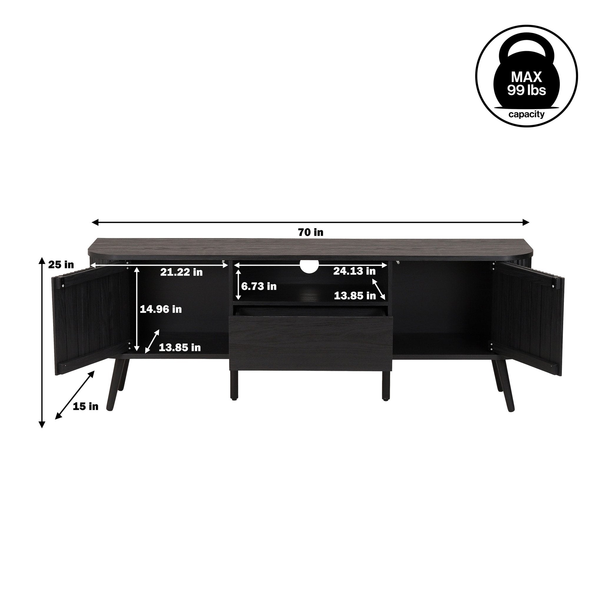 Damien Farmhouse Curved TV Stand with Drawer and Storage Doors Fits TVs up to 75 in. with Cable Management - TV Stands