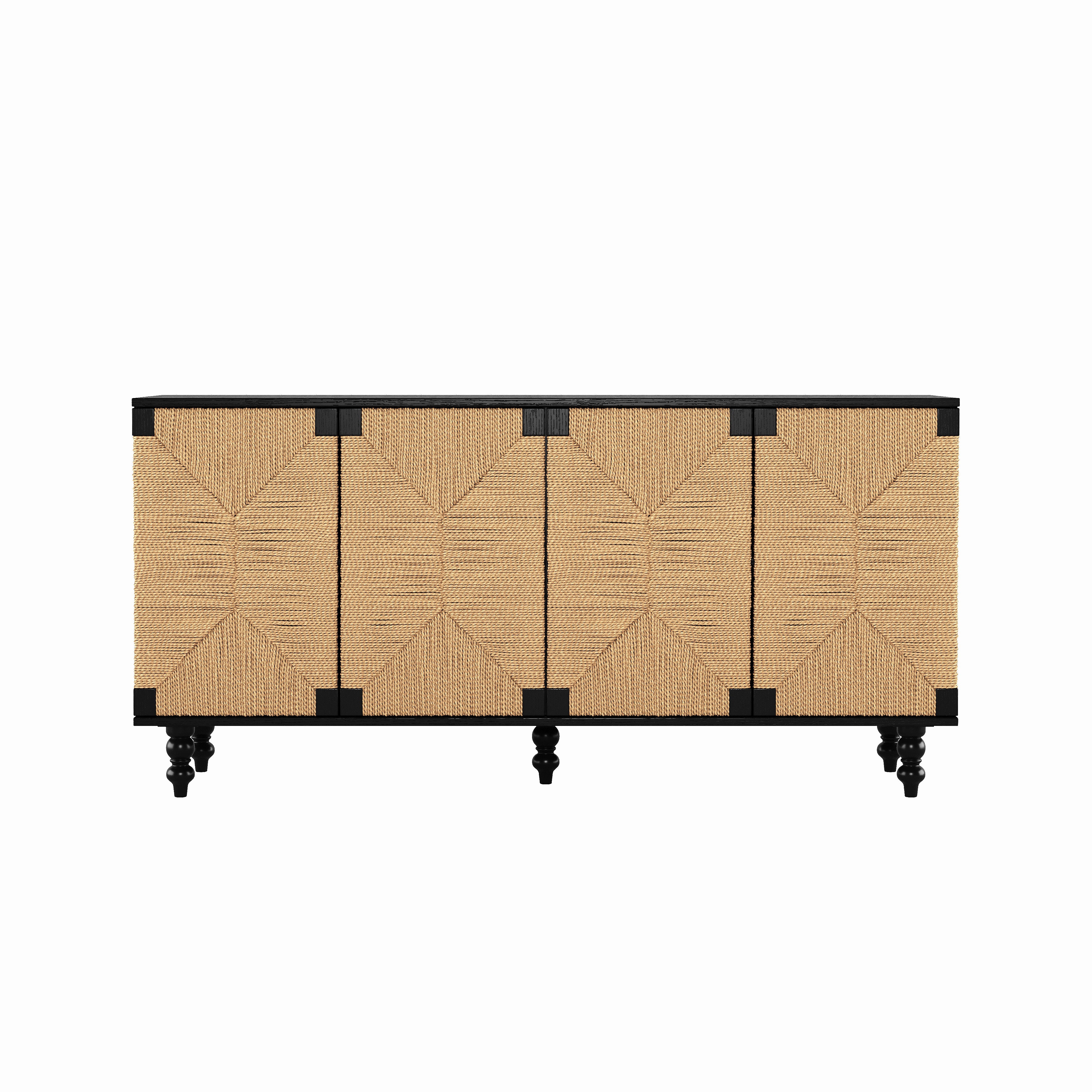Natural Sideboard Buffet Cabinet with Seagrass Doors